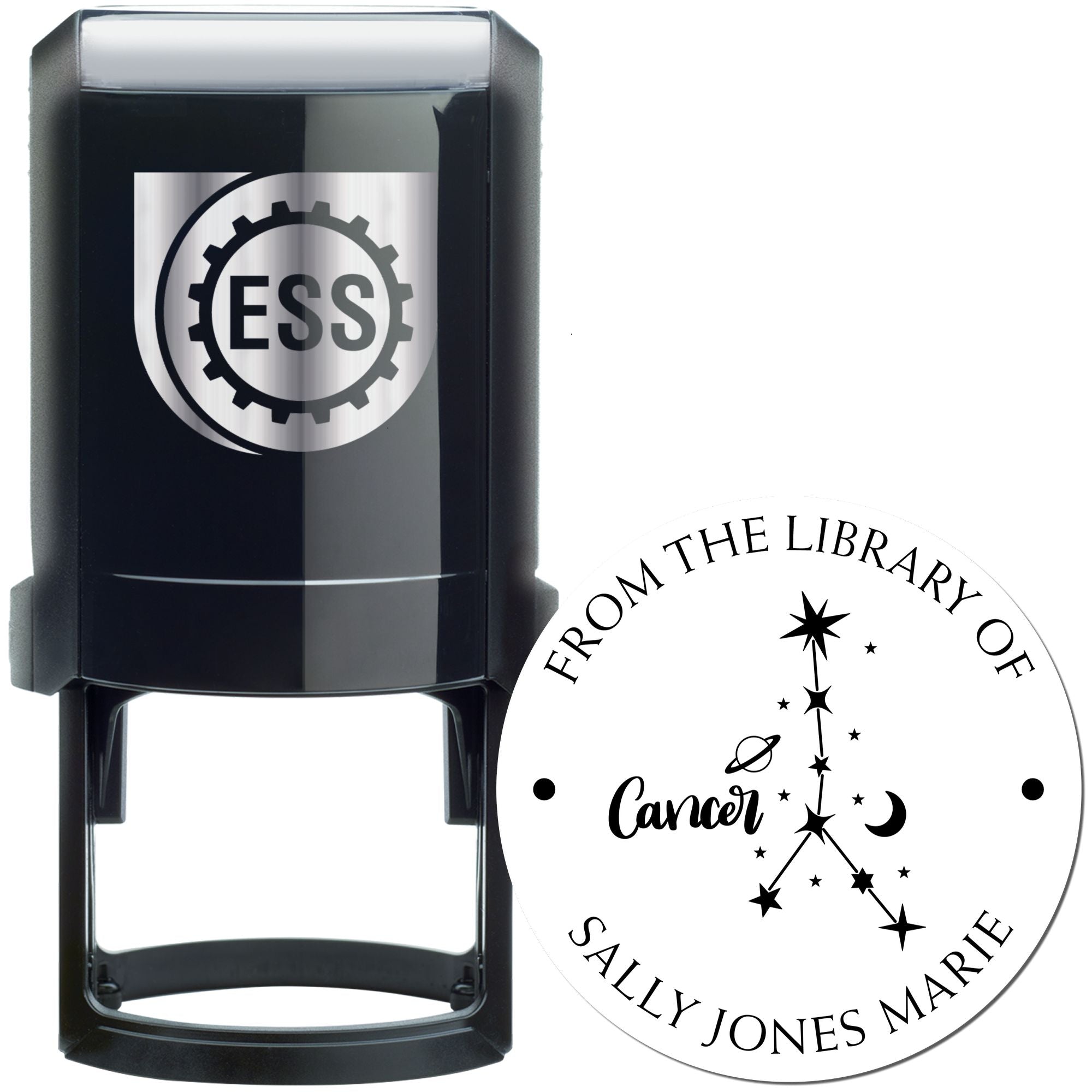 Self-Inking Cancer Constellation with Planet, Moon and Stars Custom Made This Book Belongs To Stamper - Engineer Seal Stamps