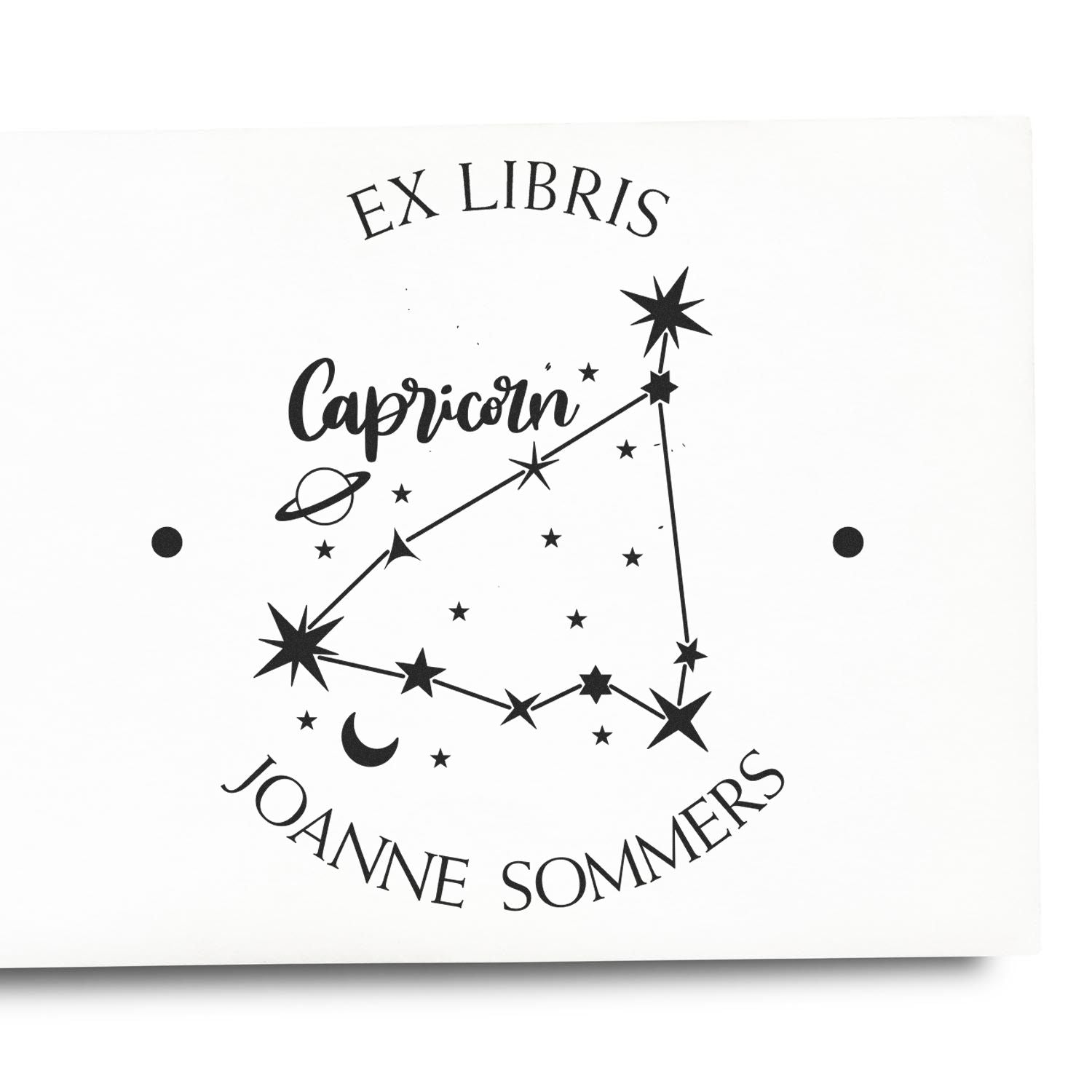 Wood Handle Capricorn Constellation with Planet, Moon and Stars Custom Made Library Stamper - Engineer Seal Stamps