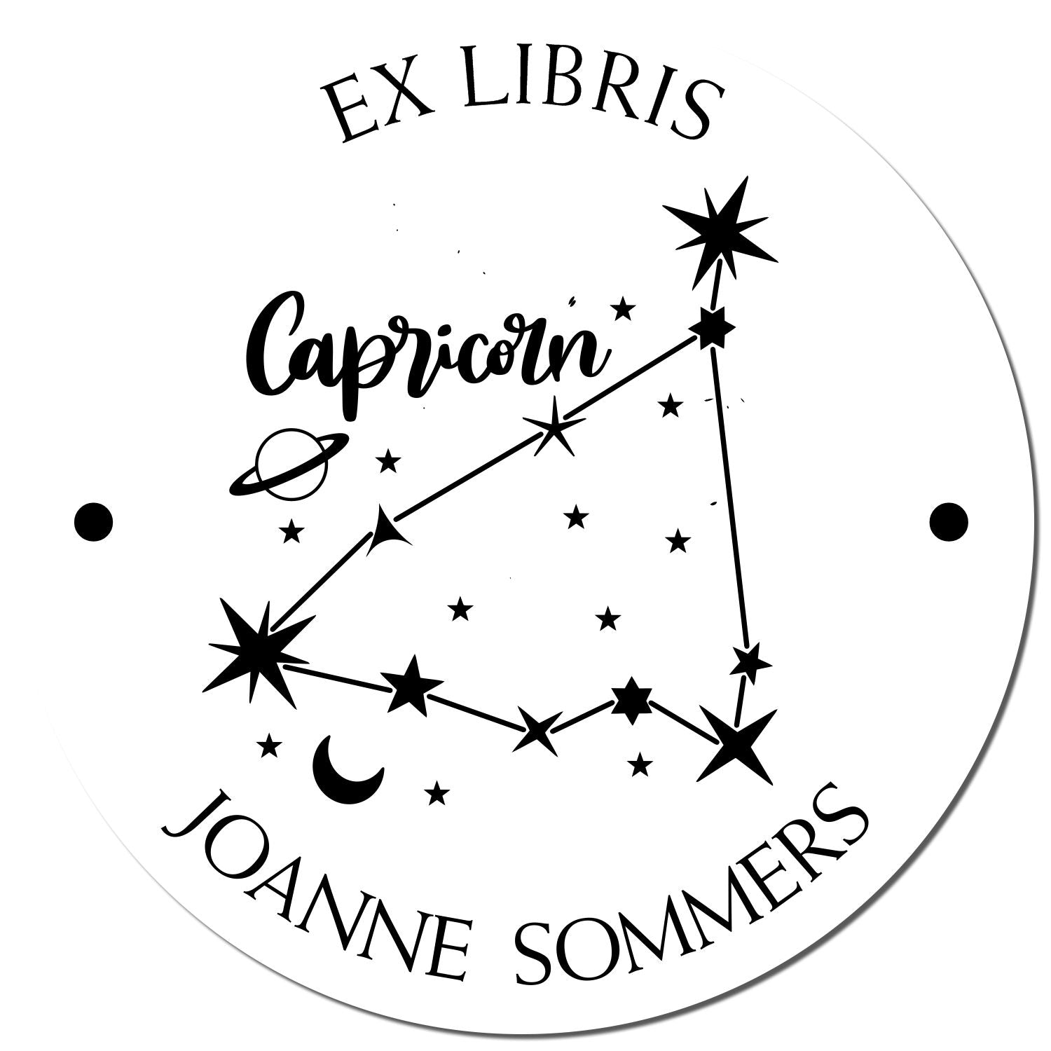 Wood Handle Capricorn Constellation with Planet, Moon and Stars Custom Made Library Stamper - Engineer Seal Stamps