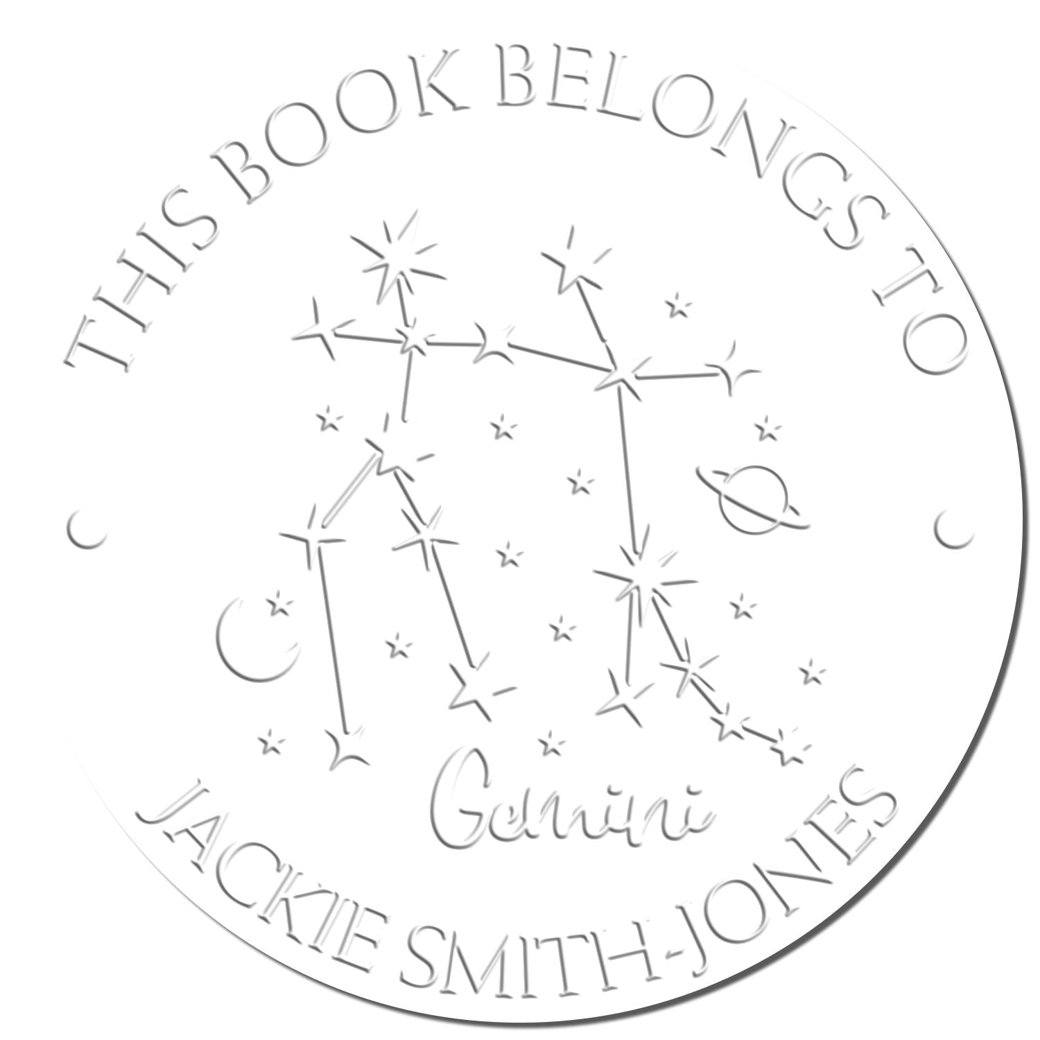 Soft Gemini Constellation with Planet, Moon and Stars Custom Book Paper Embosser