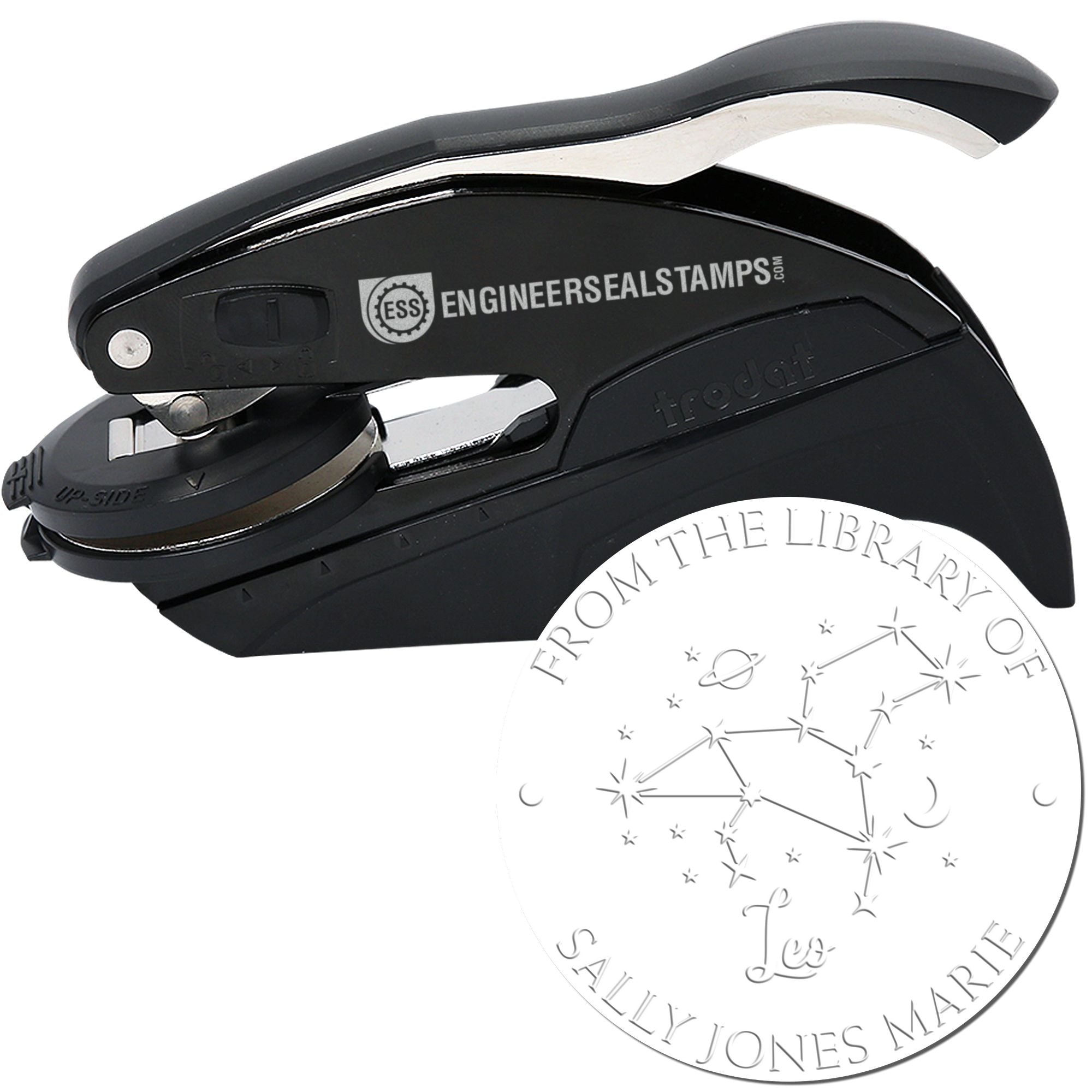 Hybrid Leo Constellation with Planet, Moon and Stars Custom Book Ownership Label Embossed Stamp - Engineer Seal Stamps