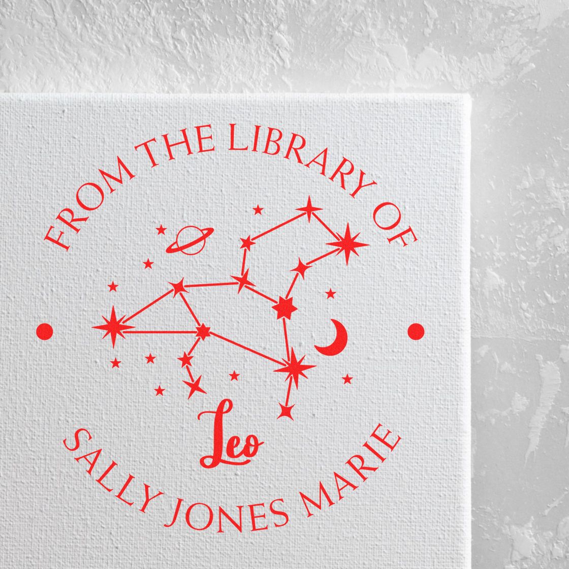 Self-Inking Leo Constellation with Planet, Moon and Stars Personalized Bibliophile Stamp - Engineer Seal Stamps