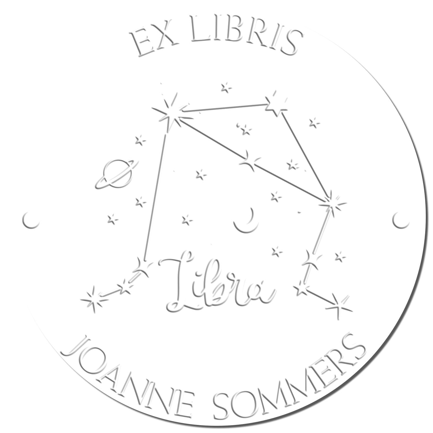 Hybrid Libra Constellation with Planet, Moon and Stars Custom Book Ownership Label Embosser - Engineer Seal Stamps