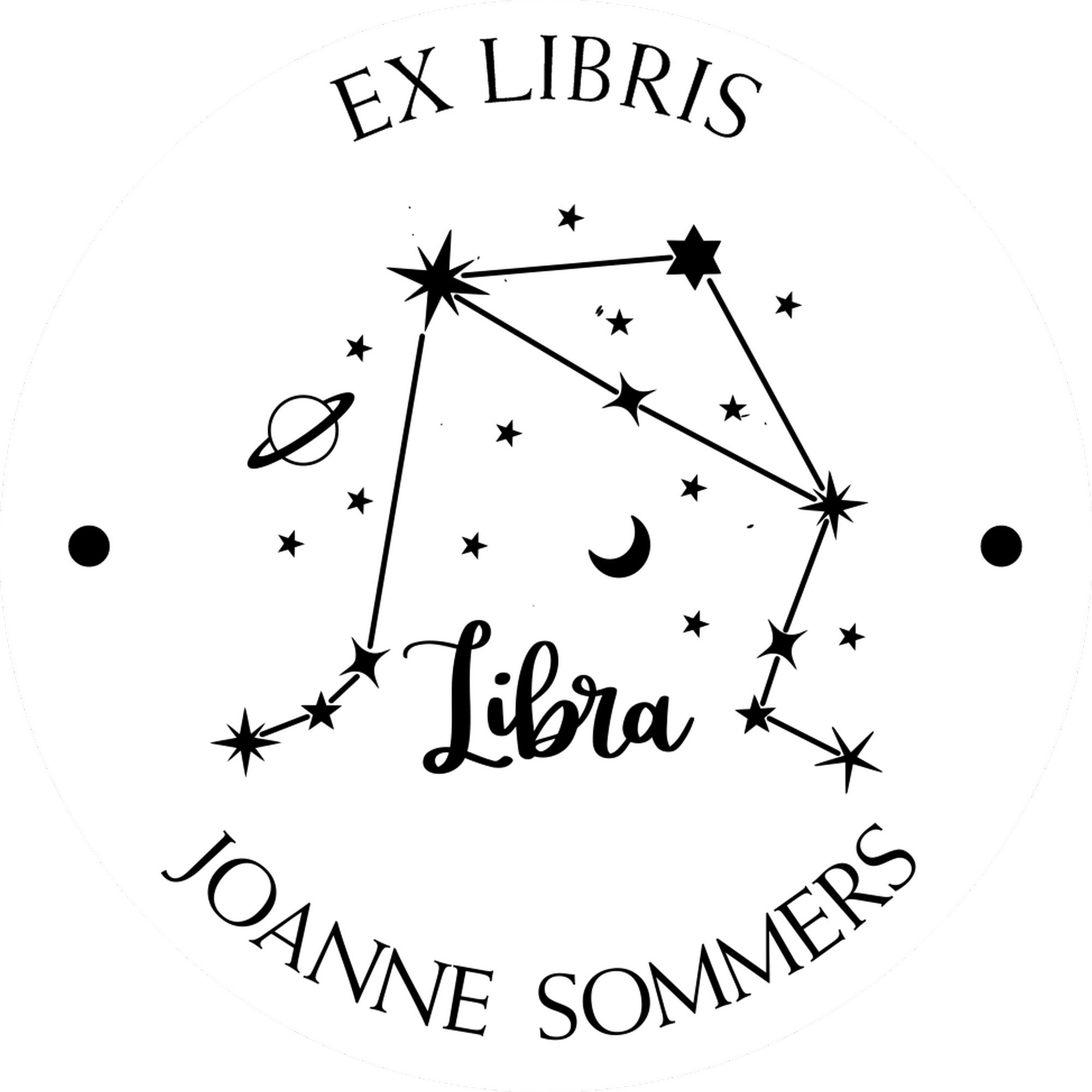 Wood Handle Libra Constellation with Planet, Moon and Stars Custom Made Library Name Stamp - Engineer Seal Stamps