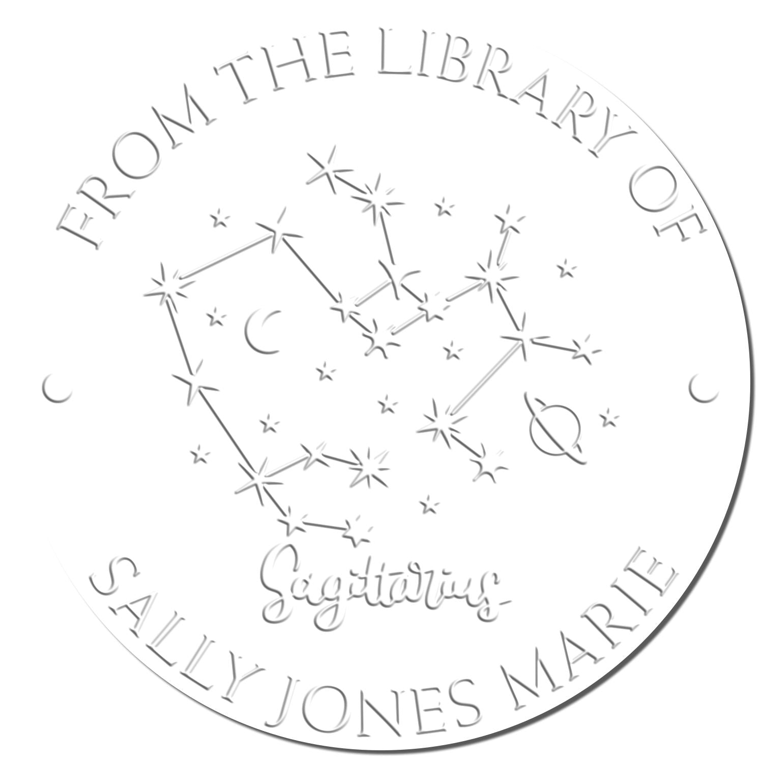 Soft Sagittarius Constellation with Planet, Moon and Stars Custom Book Belongs to Embossing Seal