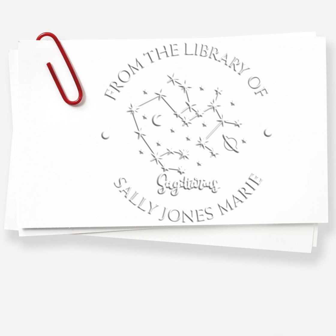 Hybrid Sagittarius Constellation with Planet, Moon and Stars Custom Book Ownership Label Embossing Stamp - Engineer Seal Stamps