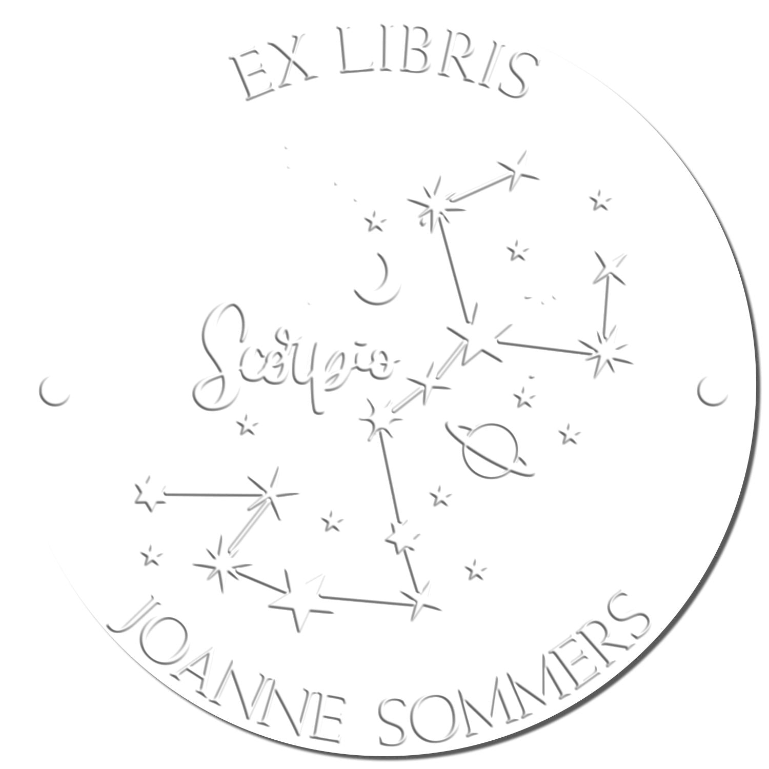 Soft Scorpio Constellation with Planet, Moon and Stars Custom Book Belongs to Embossing Stamp