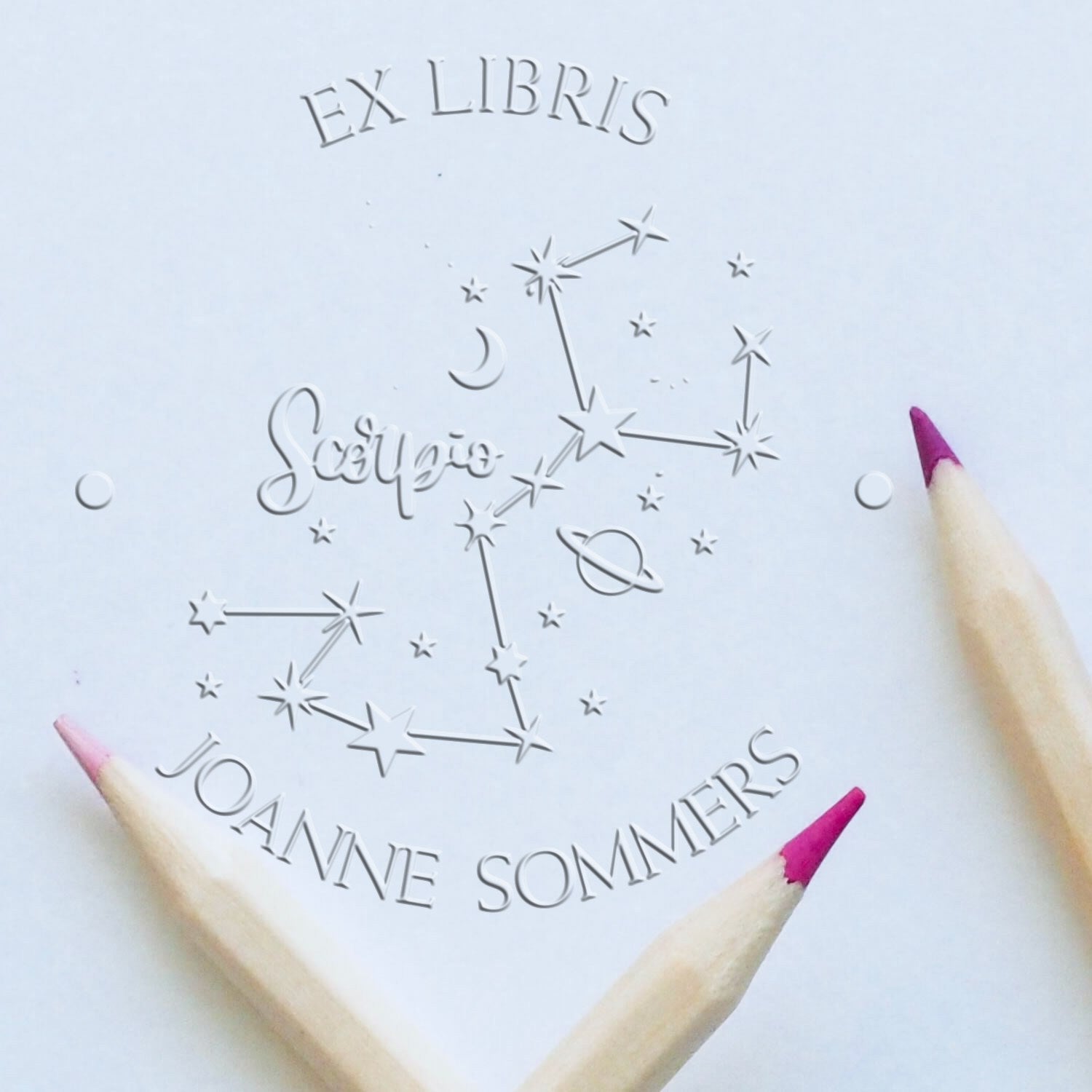 Hybrid Scorpio Constellation with Planet, Moon and Stars Custom Book Ownership Label Paper Embosser - Engineer Seal Stamps