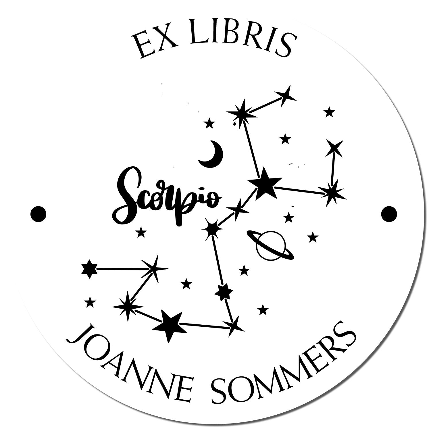 PSI Pre-Inked Scorpio Constellation with Planet, Moon and Stars Personalized My Library Stamper - Engineer Seal Stamps