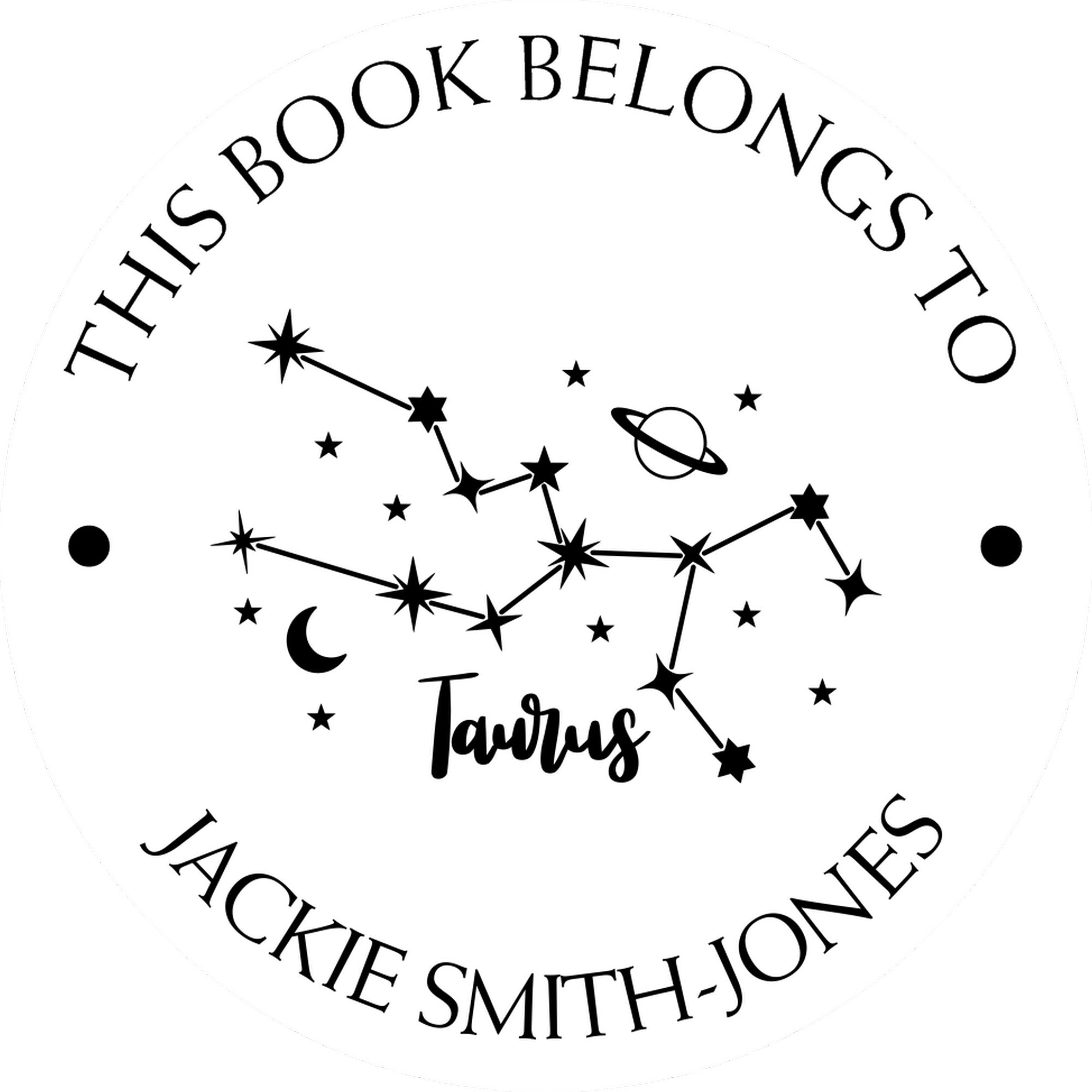 PSI Pre-Inked Taurus Constellation with Planet, Moon and Stars Personalized Name Stamp - Engineer Seal Stamps