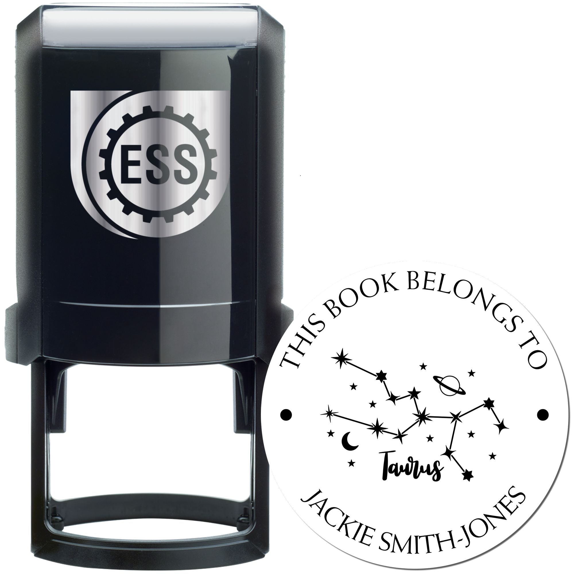 Self-Inking Taurus Constellation with Planet, Moon and Stars Personalized Book Belongs to Stamper - Engineer Seal Stamps