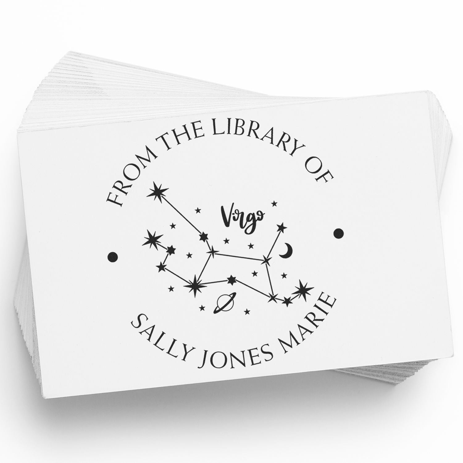 PSI Pre-Inked Virgo Constellation with Planet, Moon and Stars Personalized Name Stamper - Engineer Seal Stamps