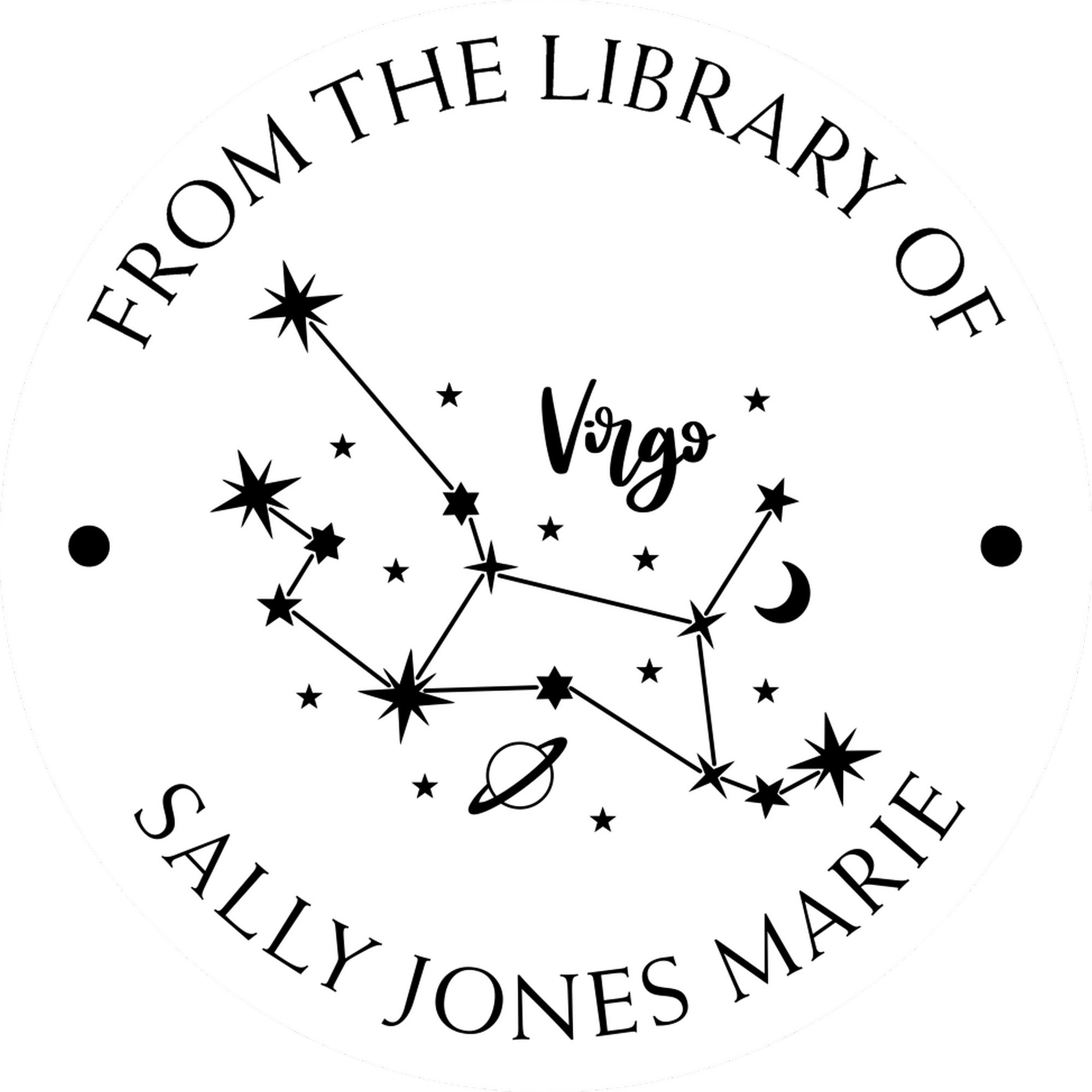 PSI Pre-Inked Virgo Constellation with Planet, Moon and Stars Personalized Name Stamper - Engineer Seal Stamps