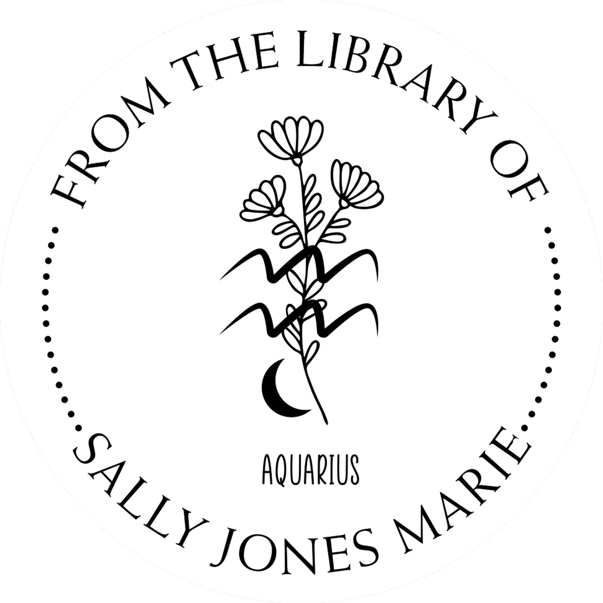 Wood Handle Aquarius Zodiac Symbol with Flowers Custom From The Library Of Stamp