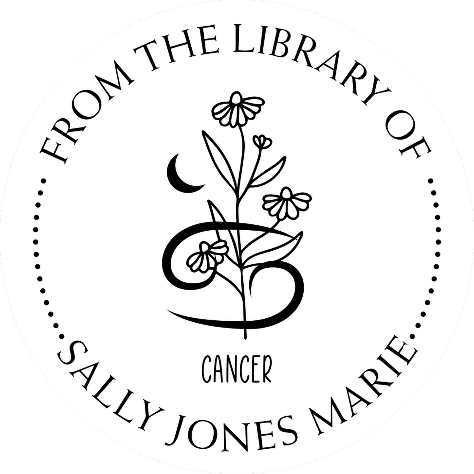 PSI Pre-Inked Cancer Zodiac Symbol with Flowers Personalized My Library Stamp - Engineer Seal Stamps