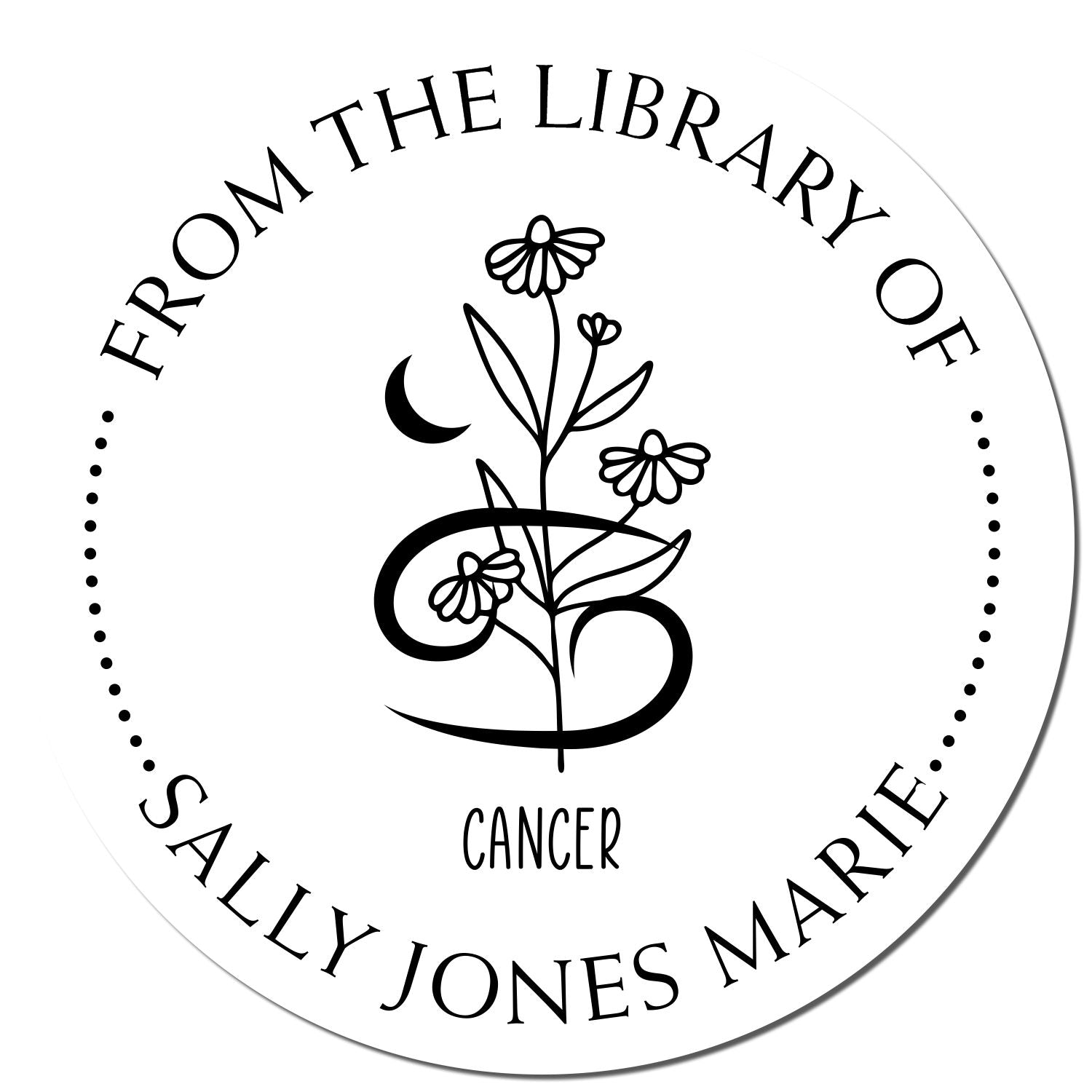 Wood Handle Cancer Zodiac Symbol with Flowers Custom Library Collection Stamp - Engineer Seal Stamps