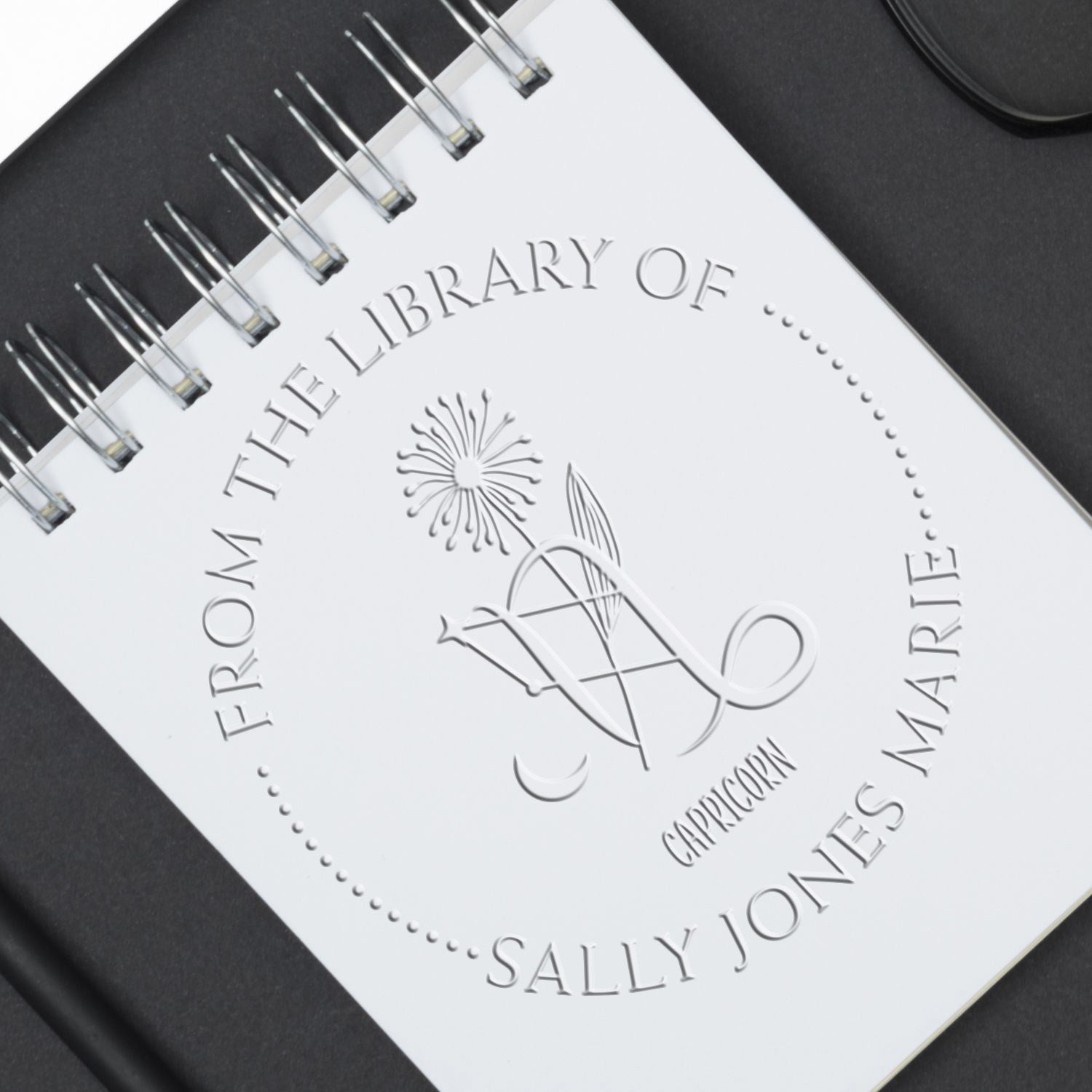 Soft Capricorn Zodiac Symbol with Flowers Custom Made Name Embossing Seal