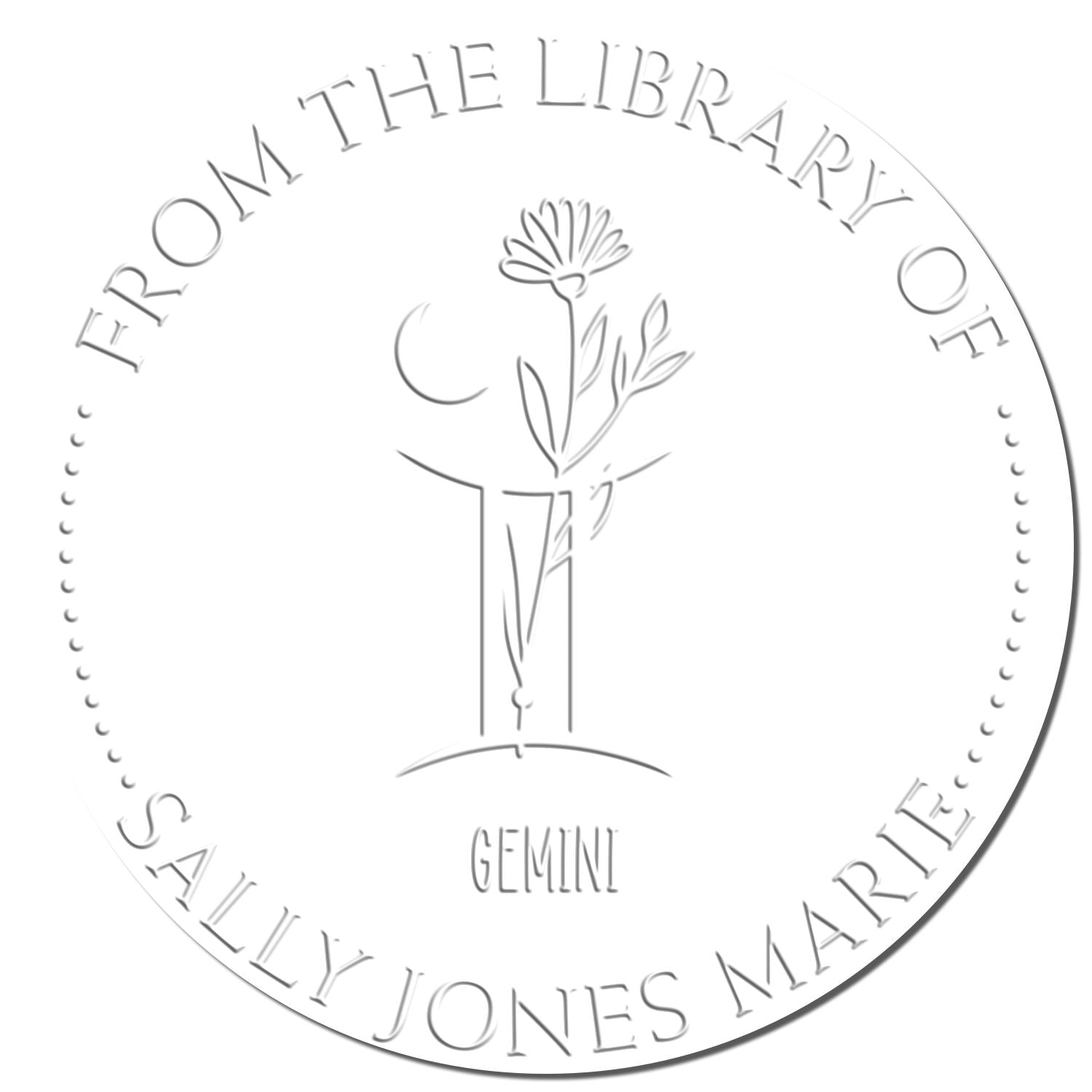 Soft Gemini Zodiac Symbol with Flowers Custom Made Name Embossing Stamp