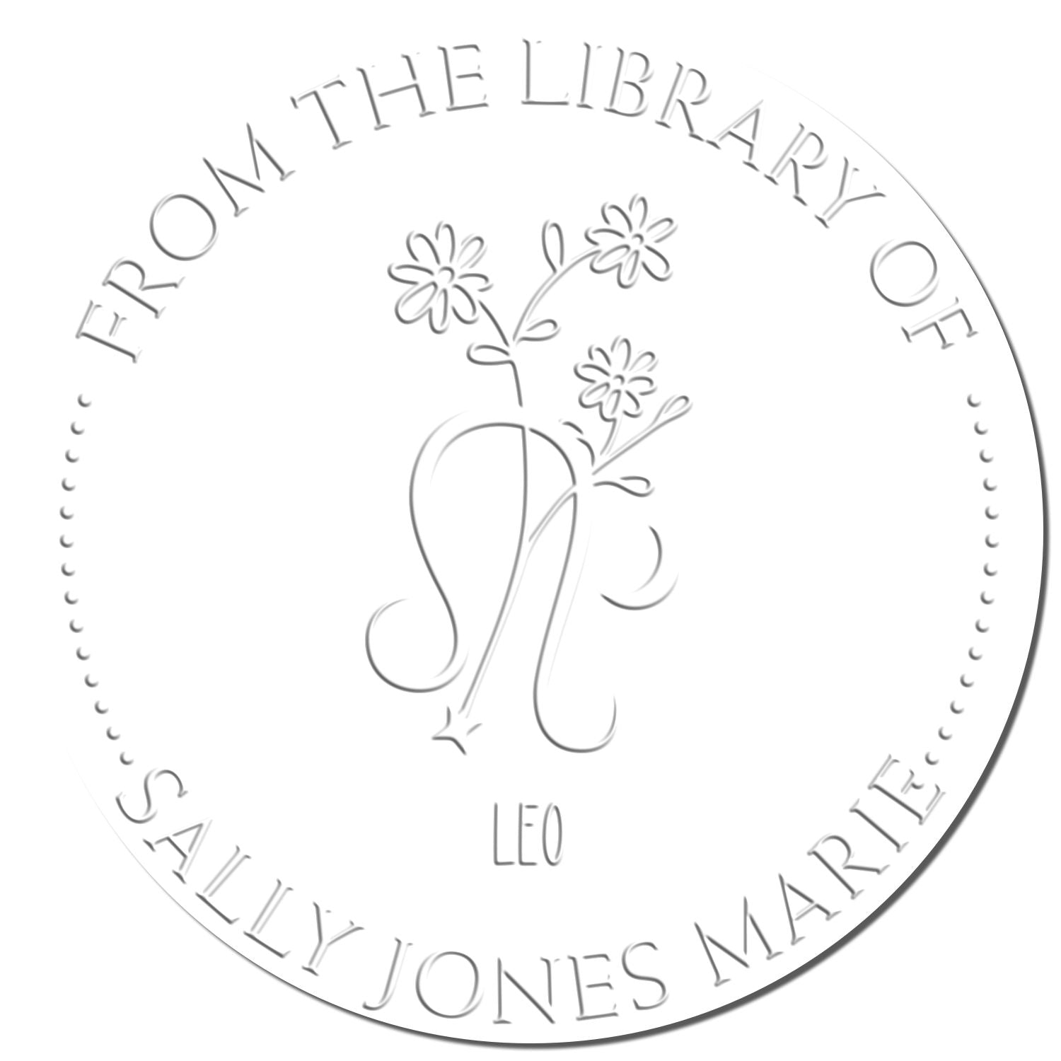 Soft Leo Zodiac Symbol with Flowers Custom Made Name Paper Embosser - Engineer Seal Stamps