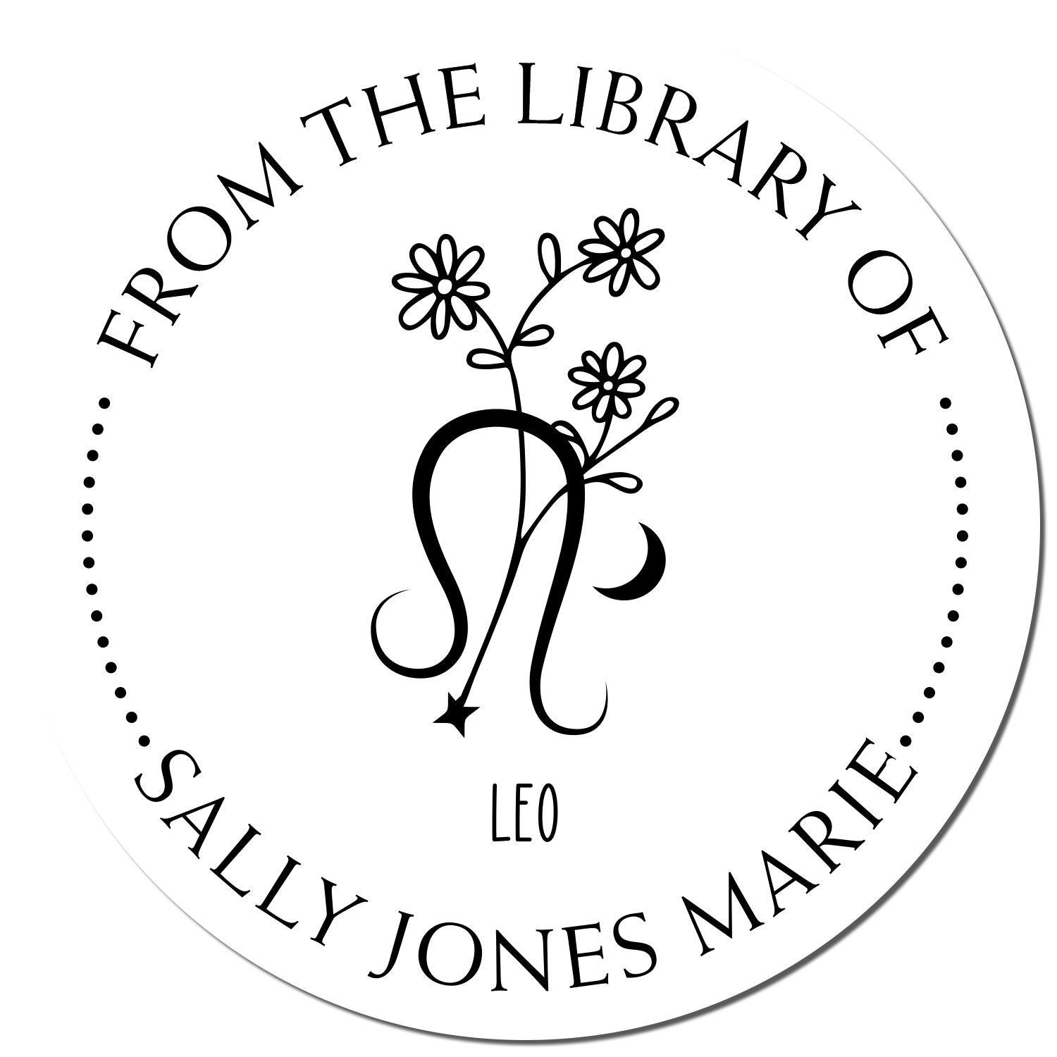 Self-Inking Leo Zodiac Symbol with Flowers Custom Made Name Stamp - Engineer Seal Stamps
