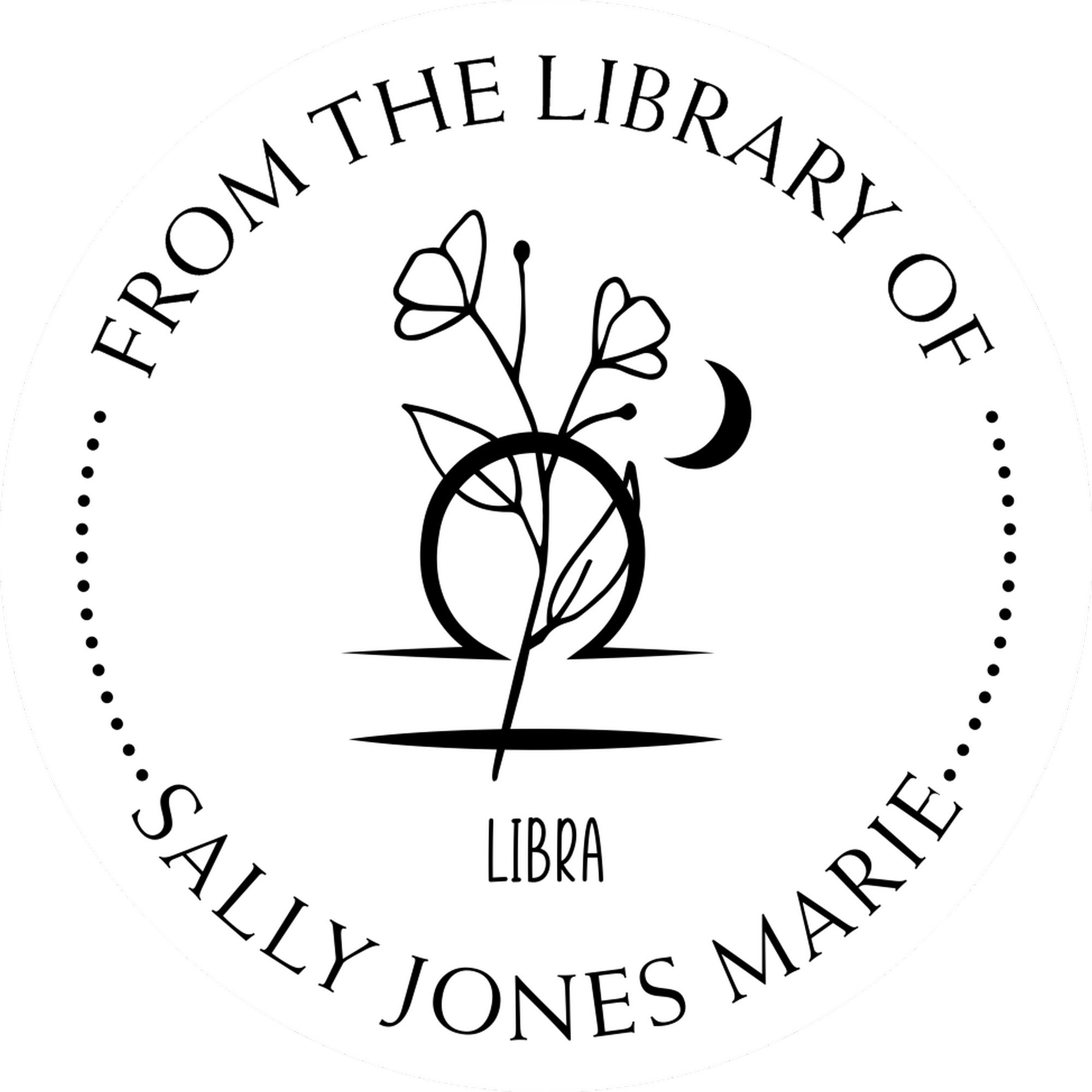 Wood Handle Libra Zodiac Symbol with Flowers Custom My Library Stamp - Engineer Seal Stamps