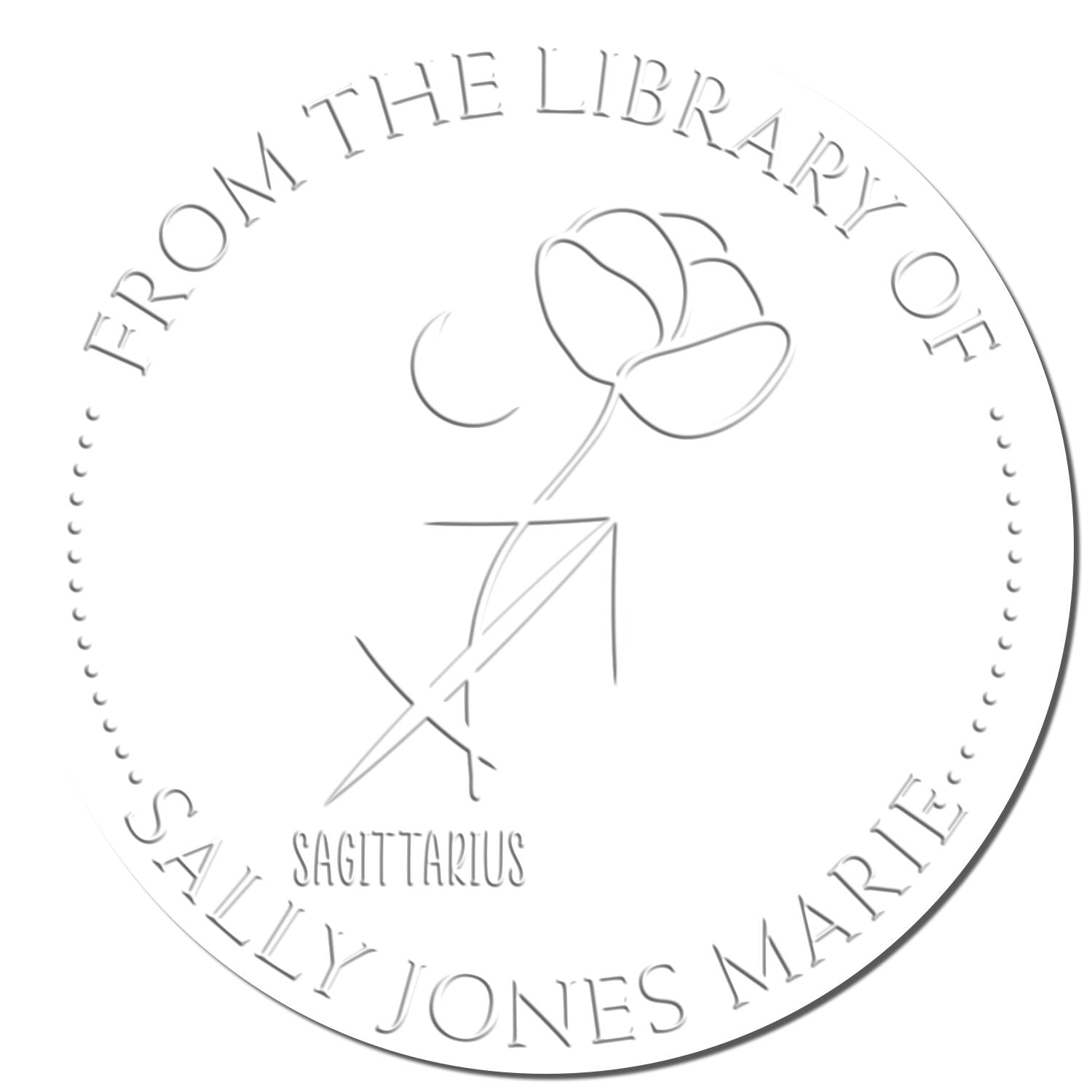 Soft Sagittarius Zodiac Symbol with Flowers Custom Made Name Inscription Embosser