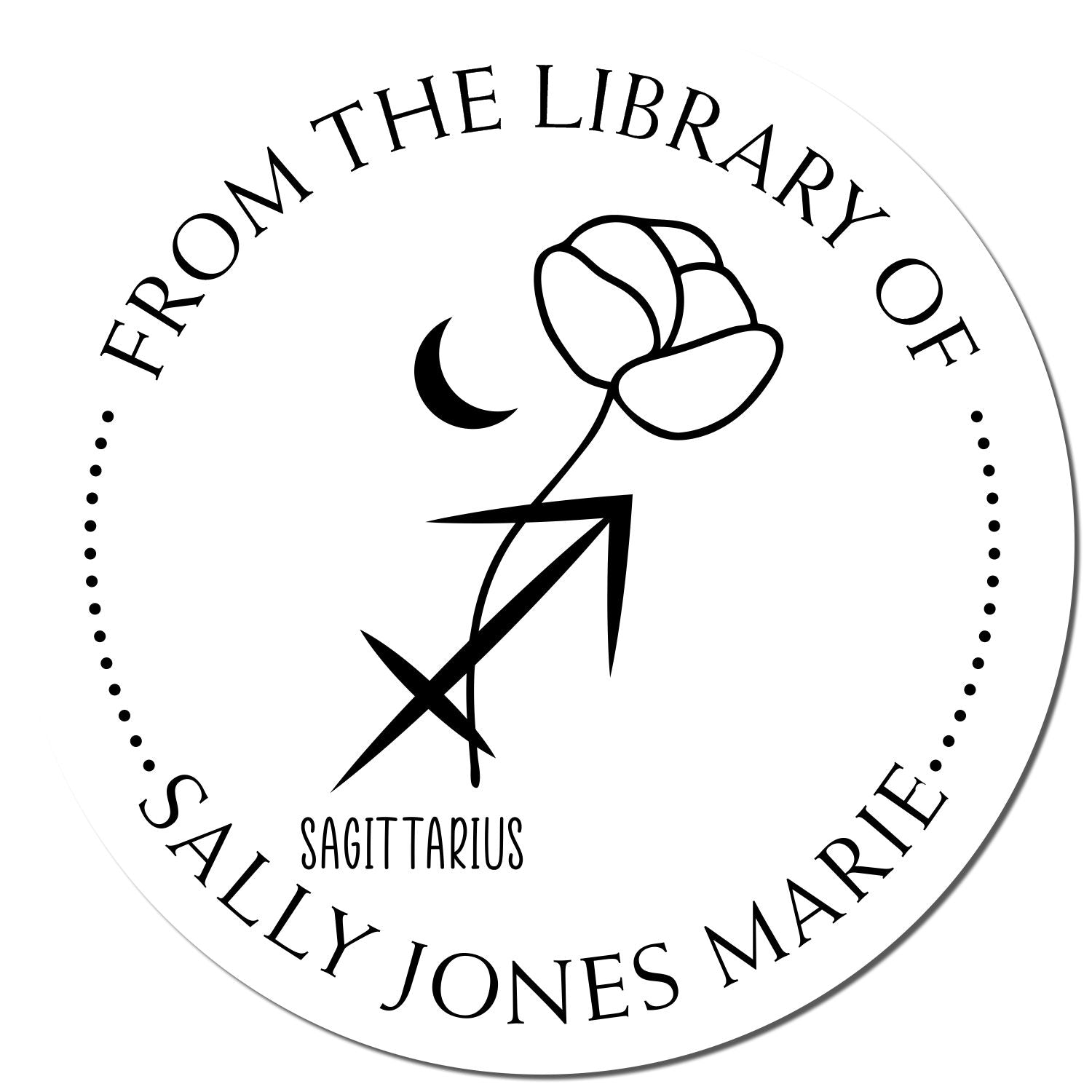 Self-Inking Sagittarius Zodiac Symbol with Flowers Custom Made Personal Library Stamp - Engineer Seal Stamps