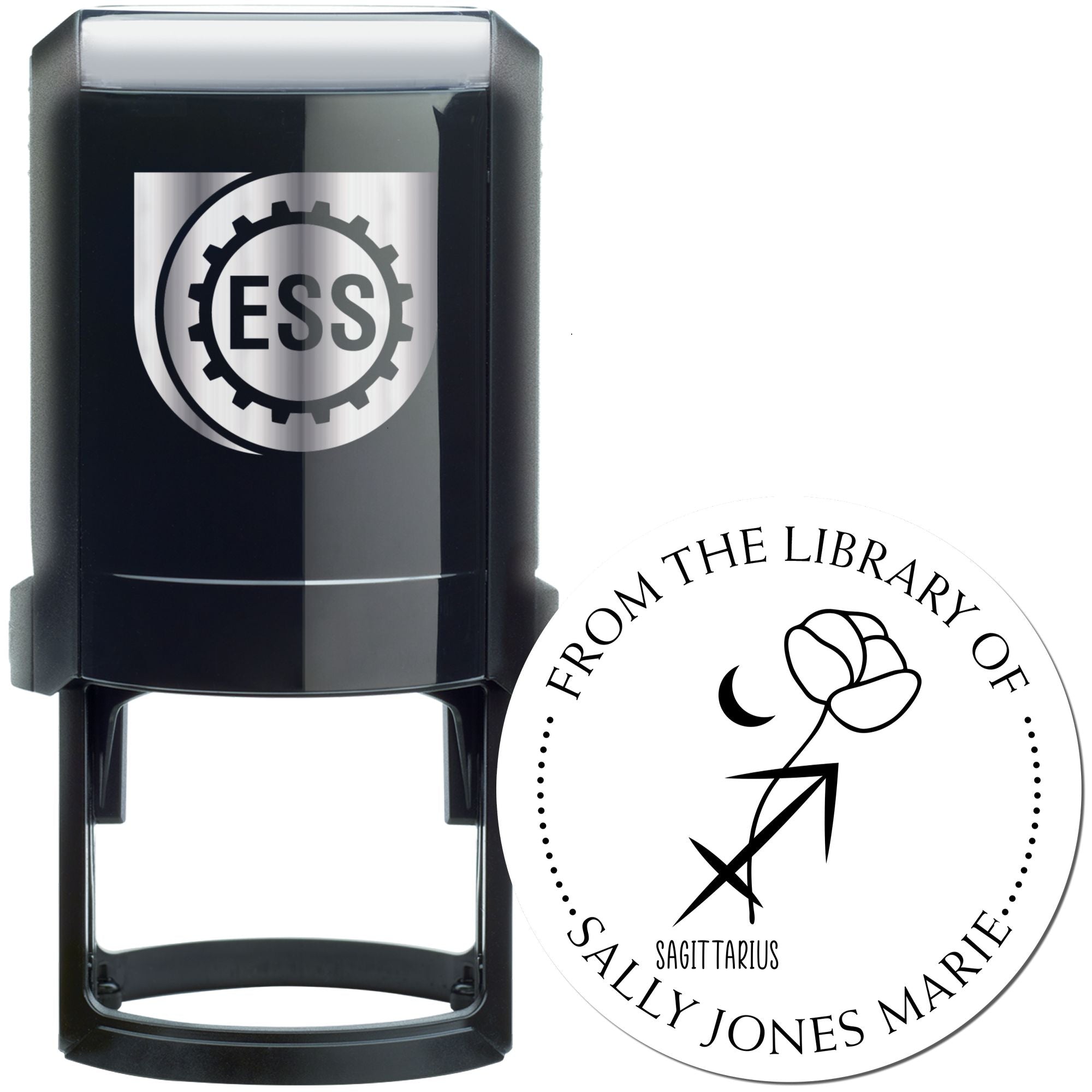 Self-Inking Sagittarius Zodiac Symbol with Flowers Custom Made Personal Library Stamp - Engineer Seal Stamps