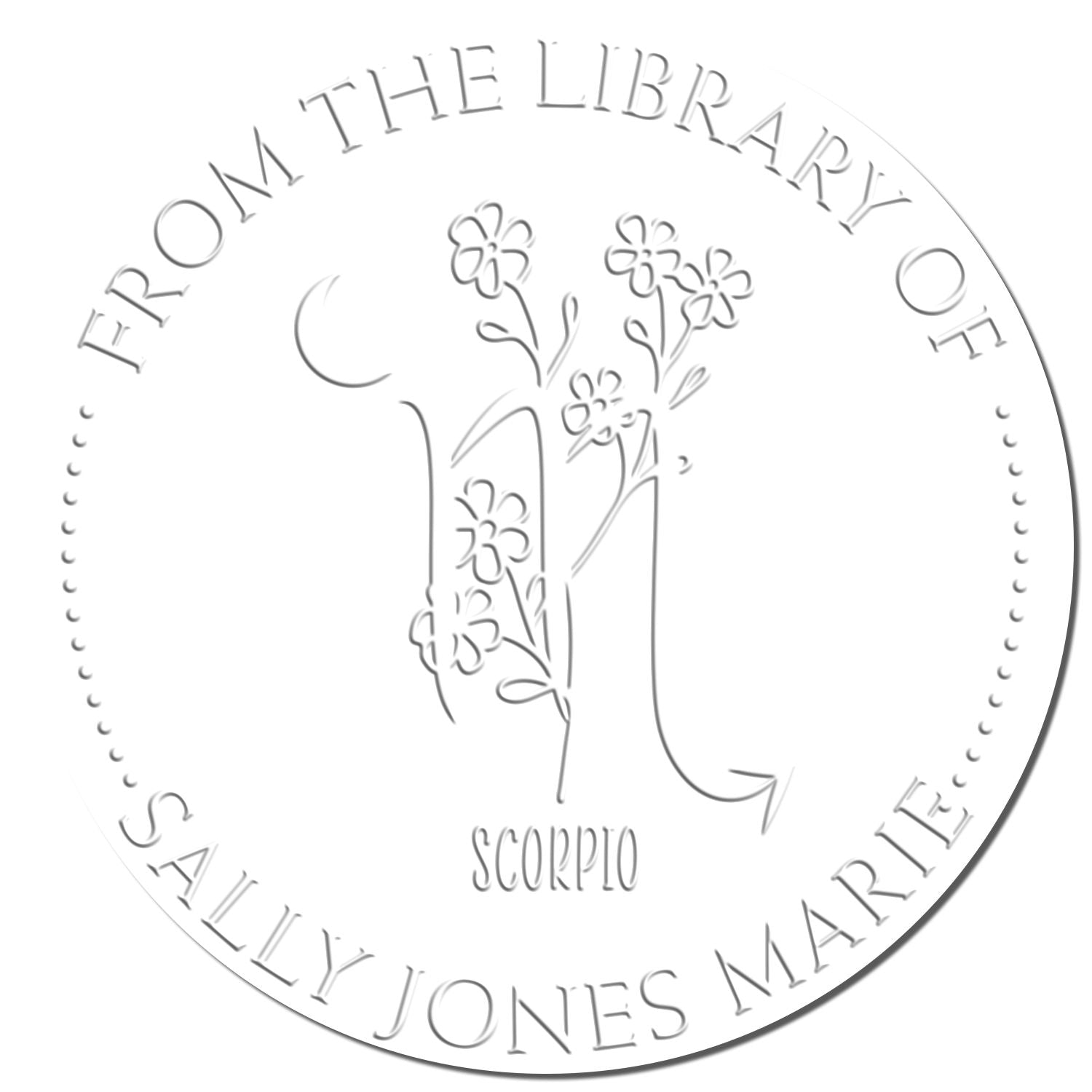 Soft Scorpio Zodiac Symbol with Flowers Custom Made Name Inscription Embossing Seal