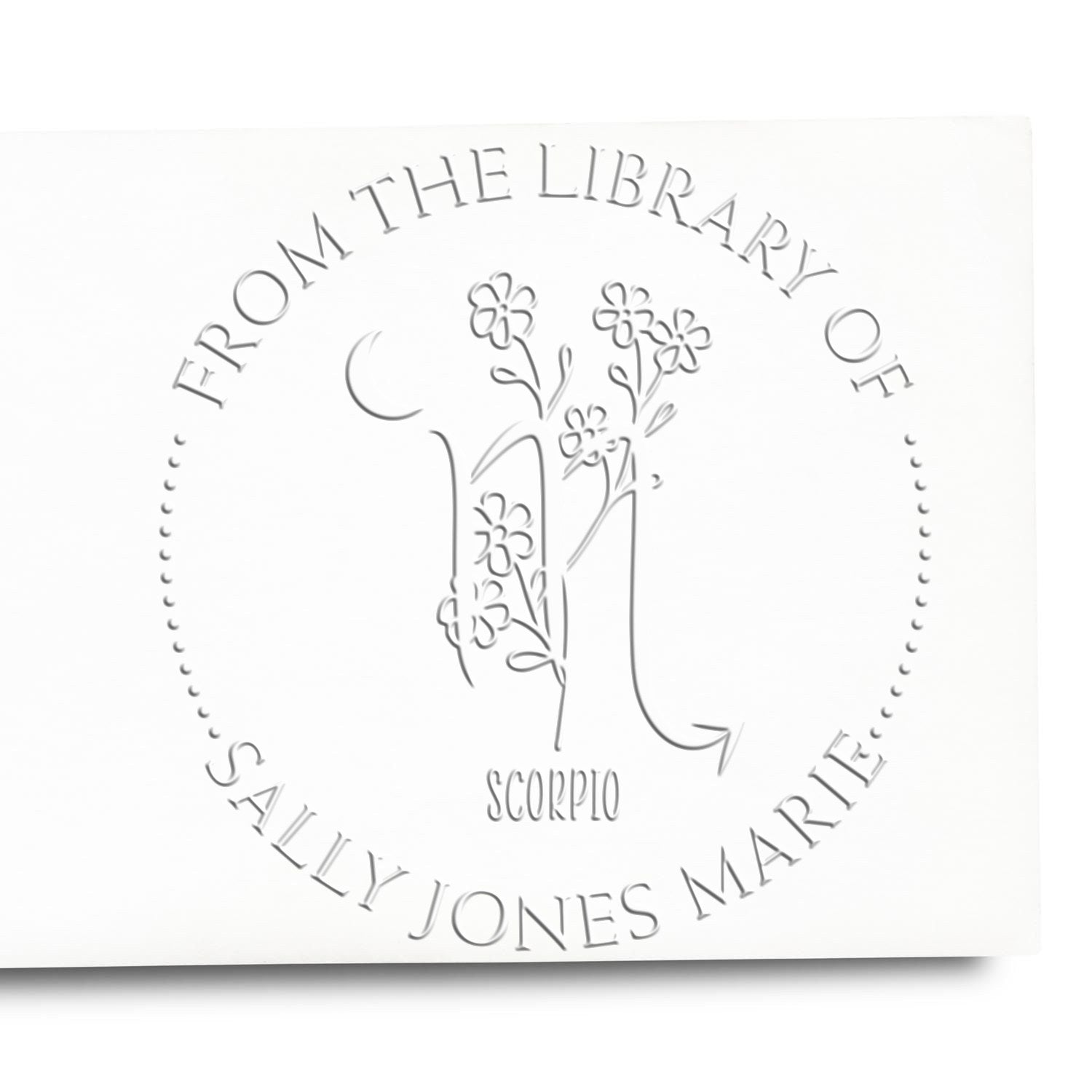 Soft Scorpio Zodiac Symbol with Flowers Custom Made Name Inscription Embossing Seal