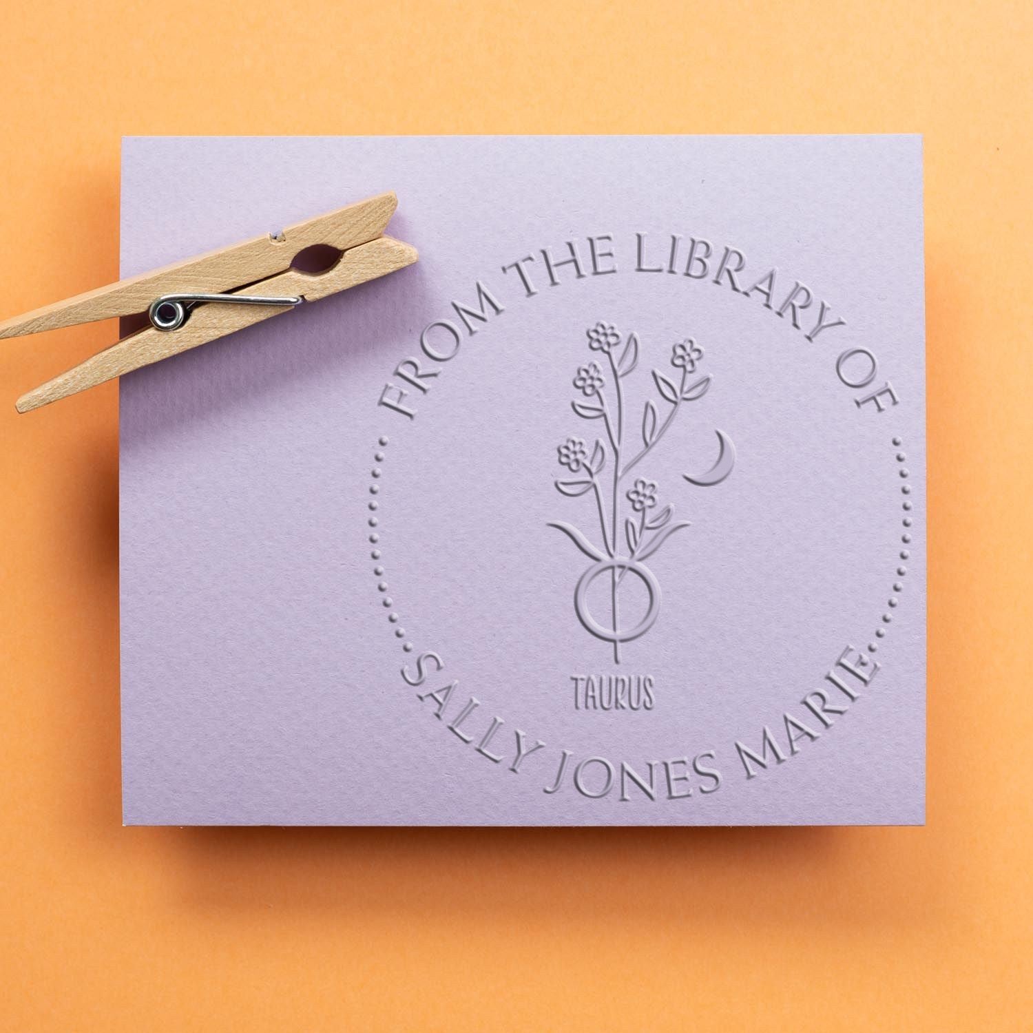 Soft Taurus Zodiac Symbol with Flowers Custom Made Name Inscription Embossing Stamp