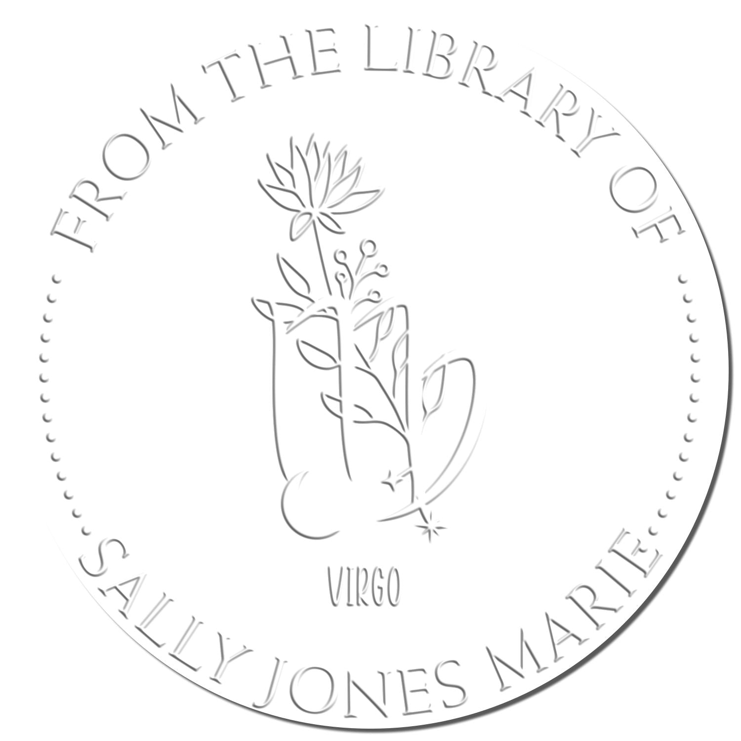 Soft Virgo Zodiac Symbol with Flowers Custom Made Name Inscription Paper Embosser