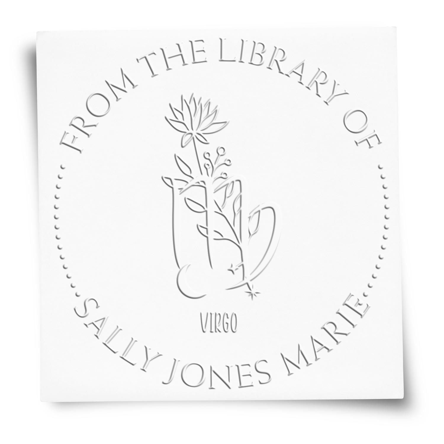 Soft Virgo Zodiac Symbol with Flowers Custom Made Name Inscription Paper Embosser