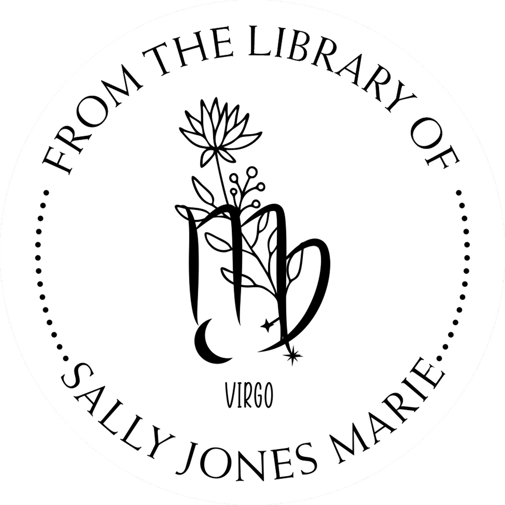 Wood Handle Virgo Zodiac Symbol with Flowers Custom Private Library Stamp