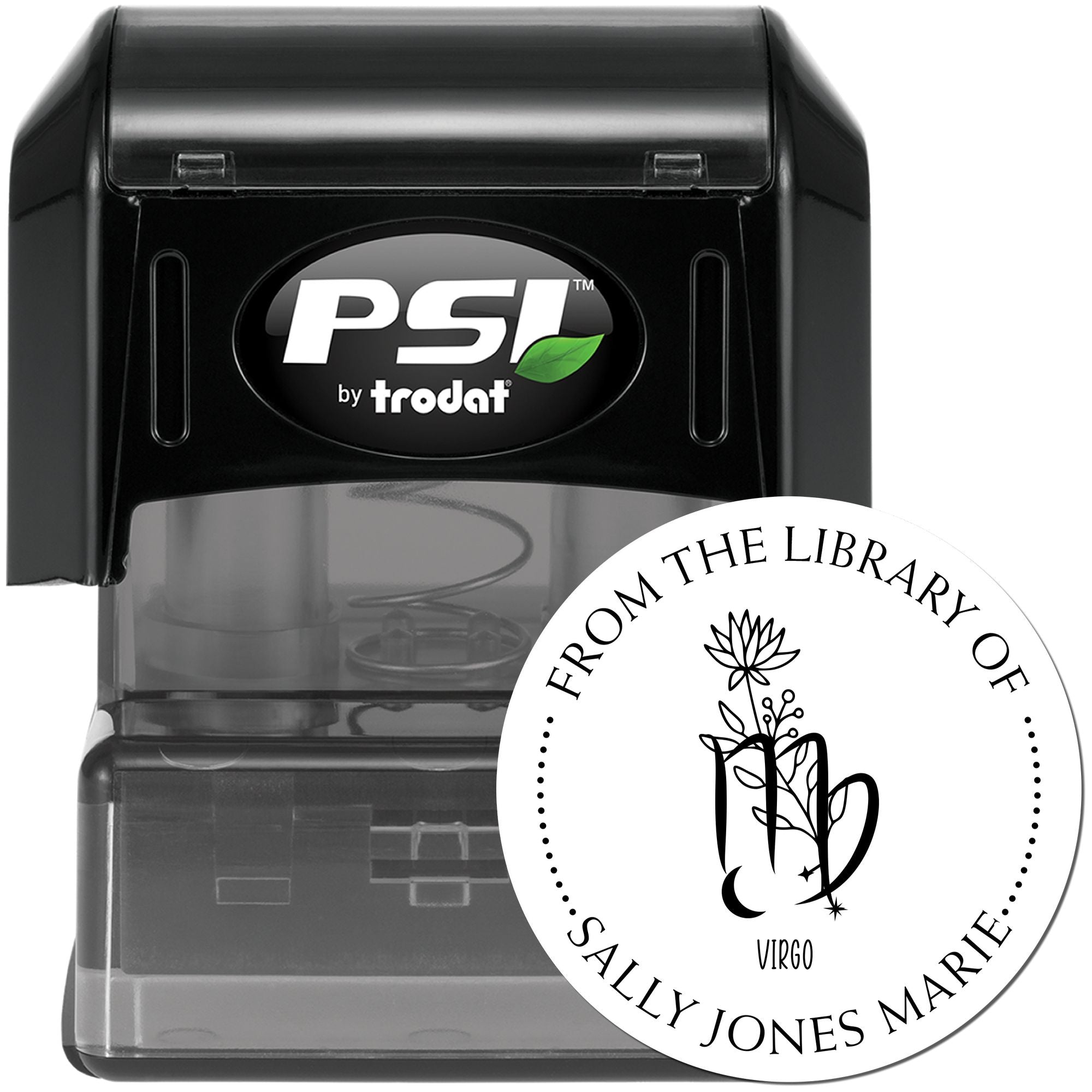 PSI Pre-Inked Virgo Zodiac Symbol with Flowers Personalized Reader Stamp - Engineer Seal Stamps