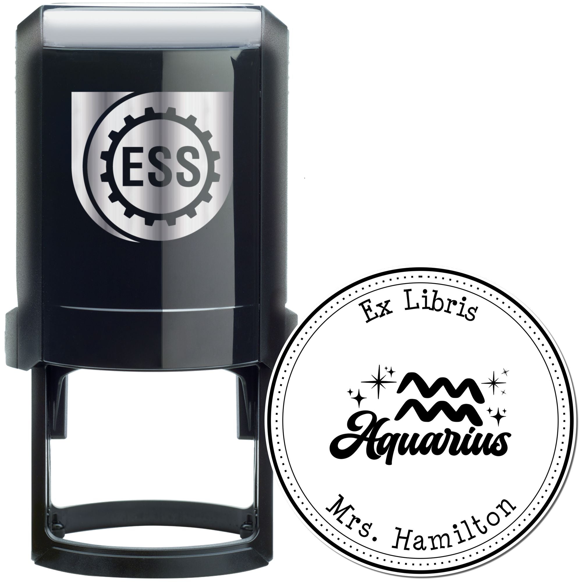 Self-Inking Aquarius Zodiac Symbol with Scripted Font Customized Read It Love It Stamper - Engineer Seal Stamps