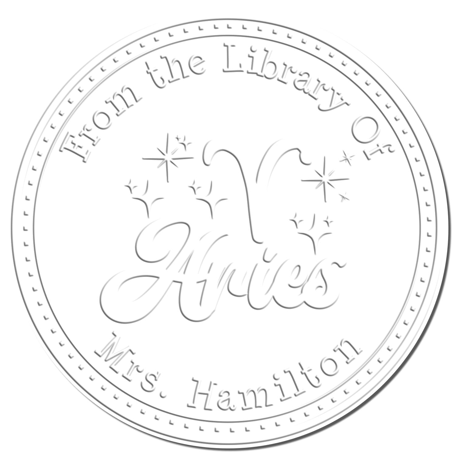 Soft Aries Zodiac Symbol with Scripted Font Personalized Bibliophile Seal Press