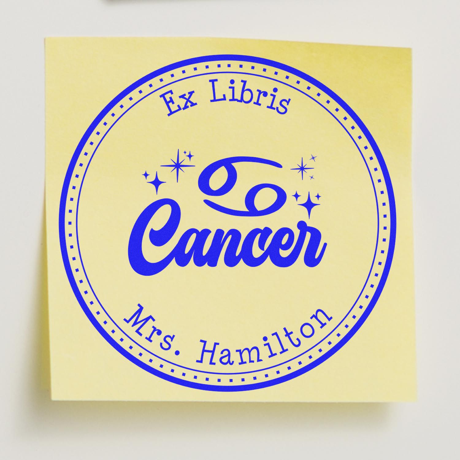 Wood Handle Cancer Zodiac Symbol with Scripted Font Customized Bookworm Stamper - Engineer Seal Stamps