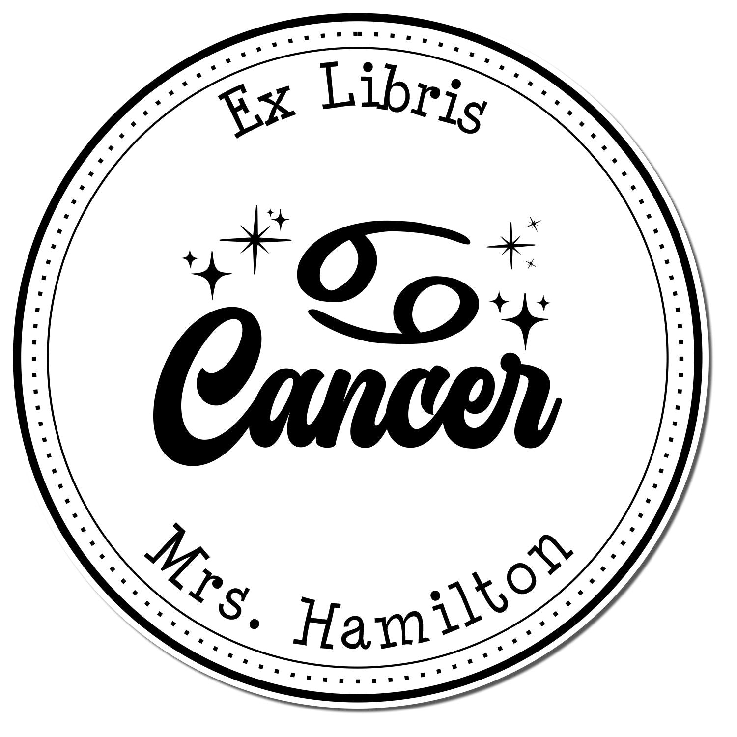 Wood Handle Cancer Zodiac Symbol with Scripted Font Customized Bookworm Stamper - Engineer Seal Stamps