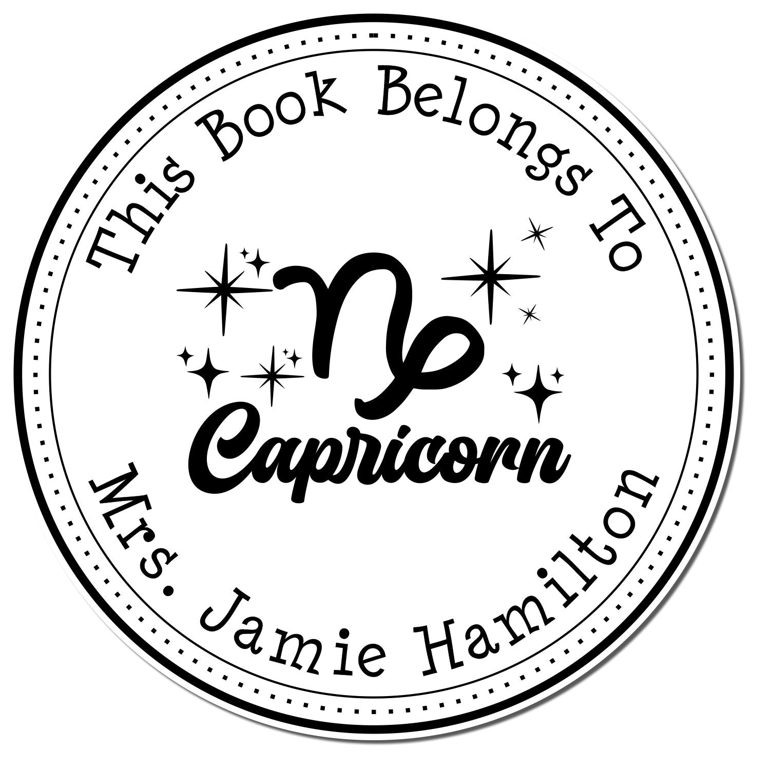 Wood Handle Capricorn Zodiac Symbol with Scripted Font Customized From The Library Of Stamp - Engineer Seal Stamps