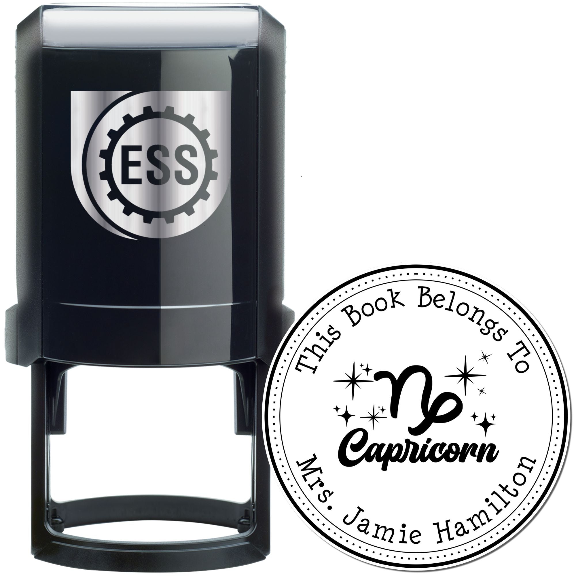 Self-Inking Capricorn Zodiac Symbol with Scripted Font Customized Reader Stamp - Engineer Seal Stamps