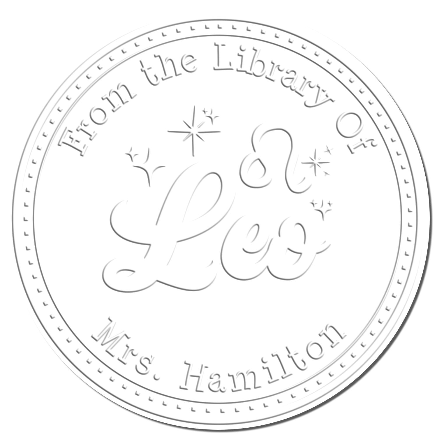 Soft Leo Zodiac Symbol with Scripted Font Personalized Book Embossing Stamp - Engineer Seal Stamps