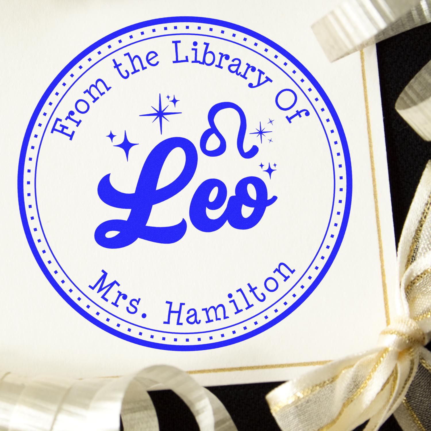 Wood Handle Leo Zodiac Symbol with Scripted Font Customized Library Stamp - Engineer Seal Stamps
