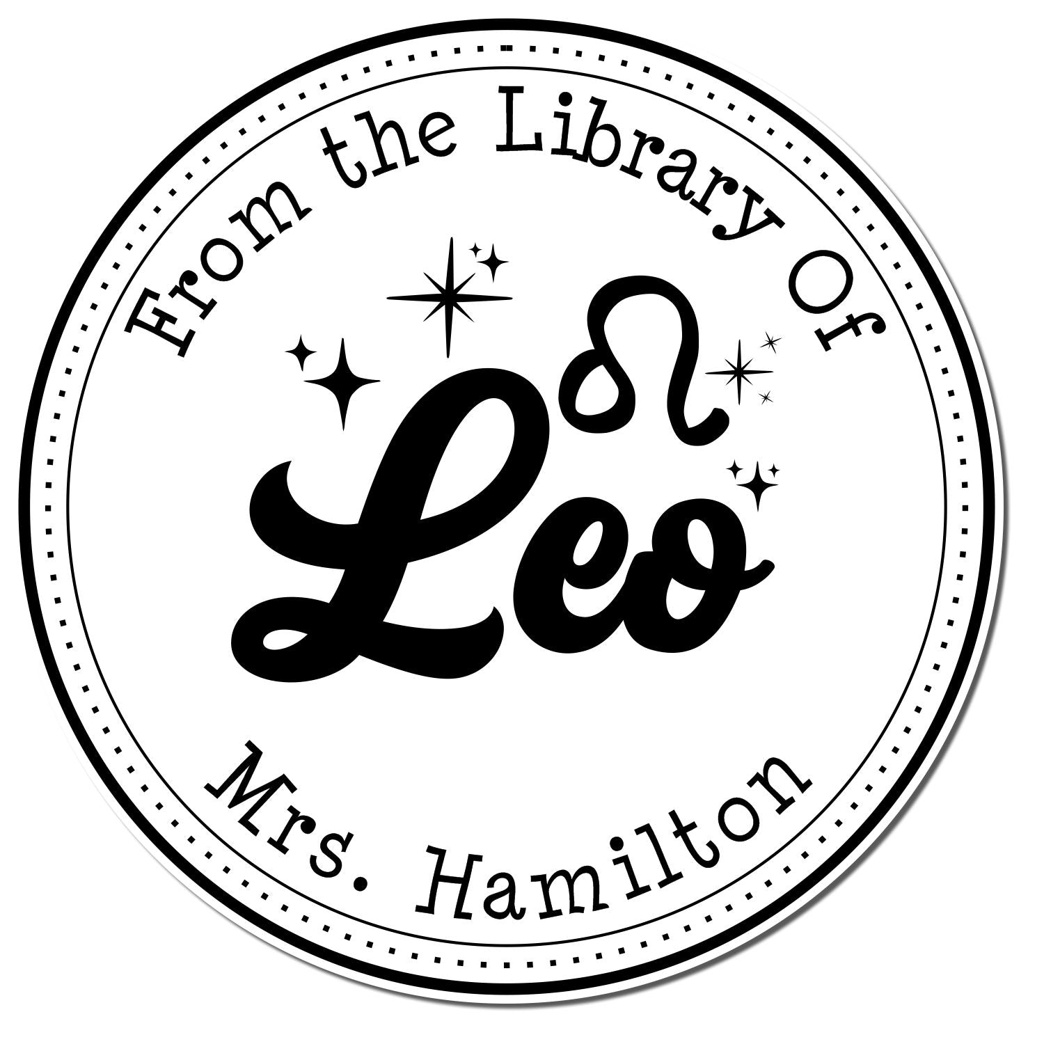 Wood Handle Leo Zodiac Symbol with Scripted Font Customized Library Stamp - Engineer Seal Stamps