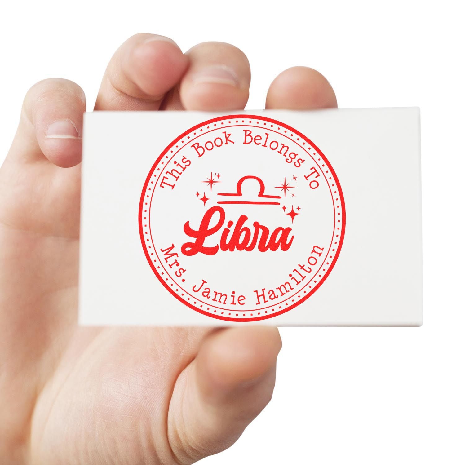 Wood Handle Libra Zodiac Symbol with Scripted Font Customized Library Stamper