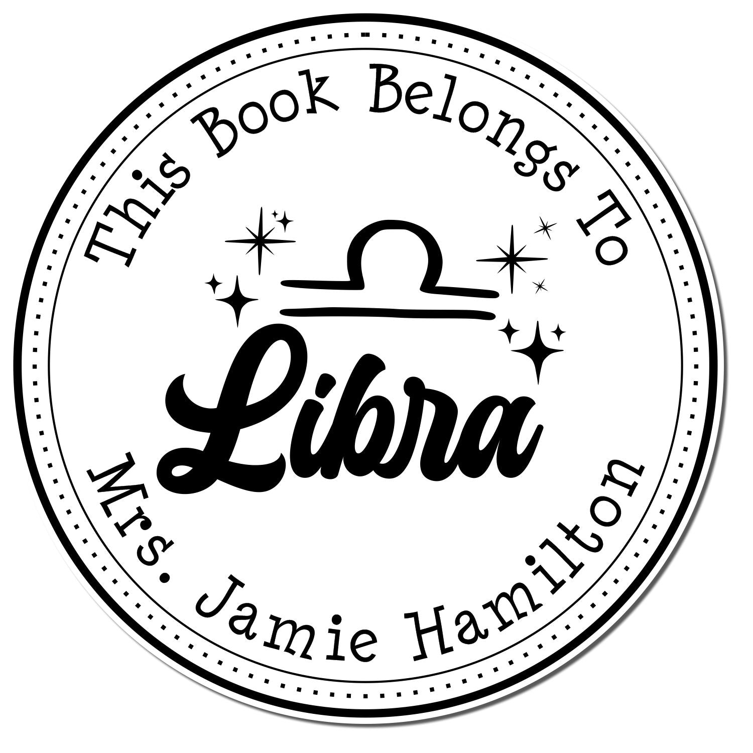 Wood Handle Libra Zodiac Symbol with Scripted Font Customized Library Stamper