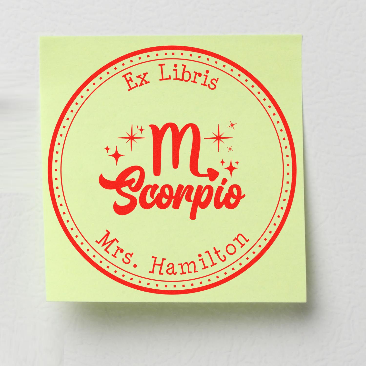 Wood Handle Scorpio Zodiac Symbol with Scripted Font Customized Library Name Stamp