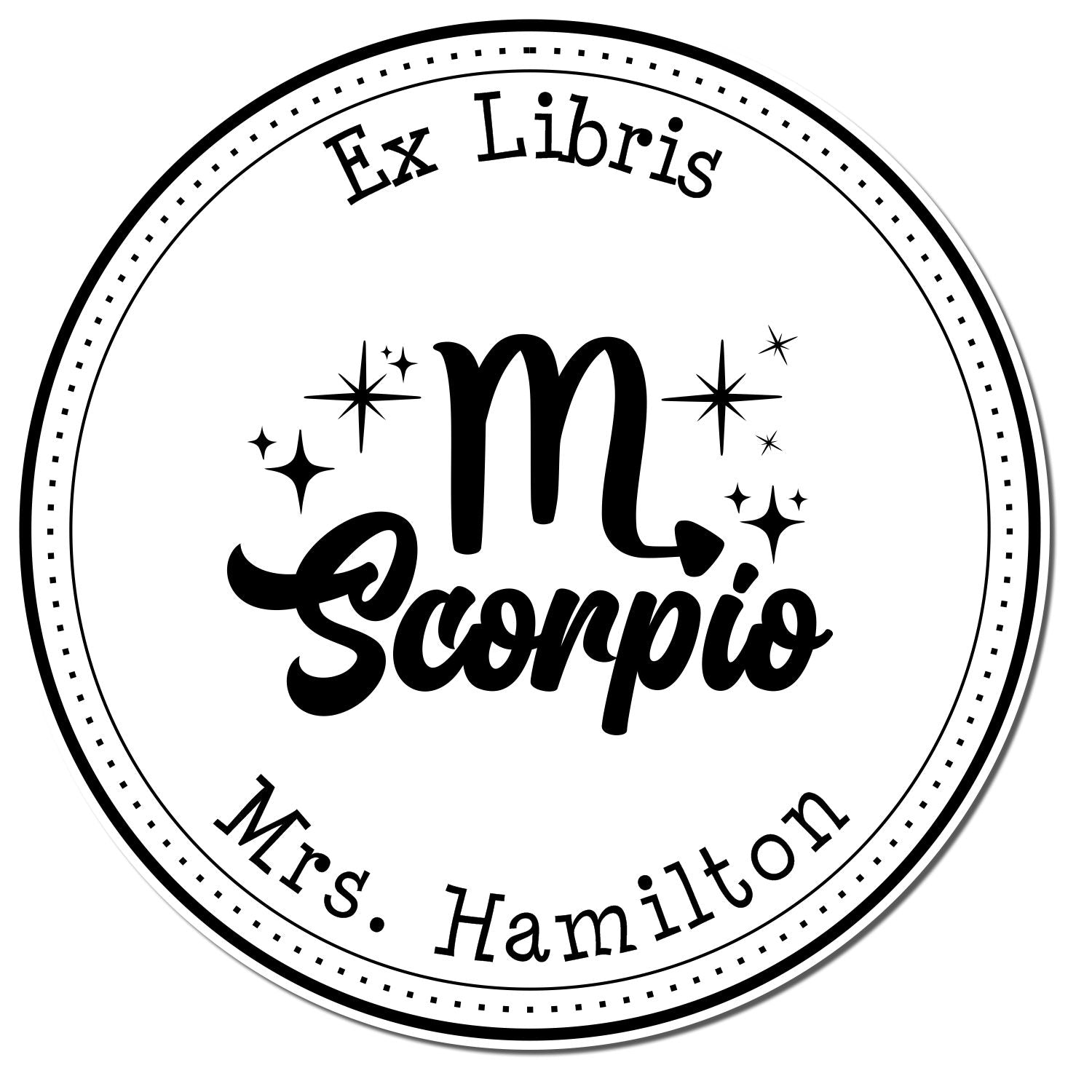Wood Handle Scorpio Zodiac Symbol with Scripted Font Customized Library Name Stamp