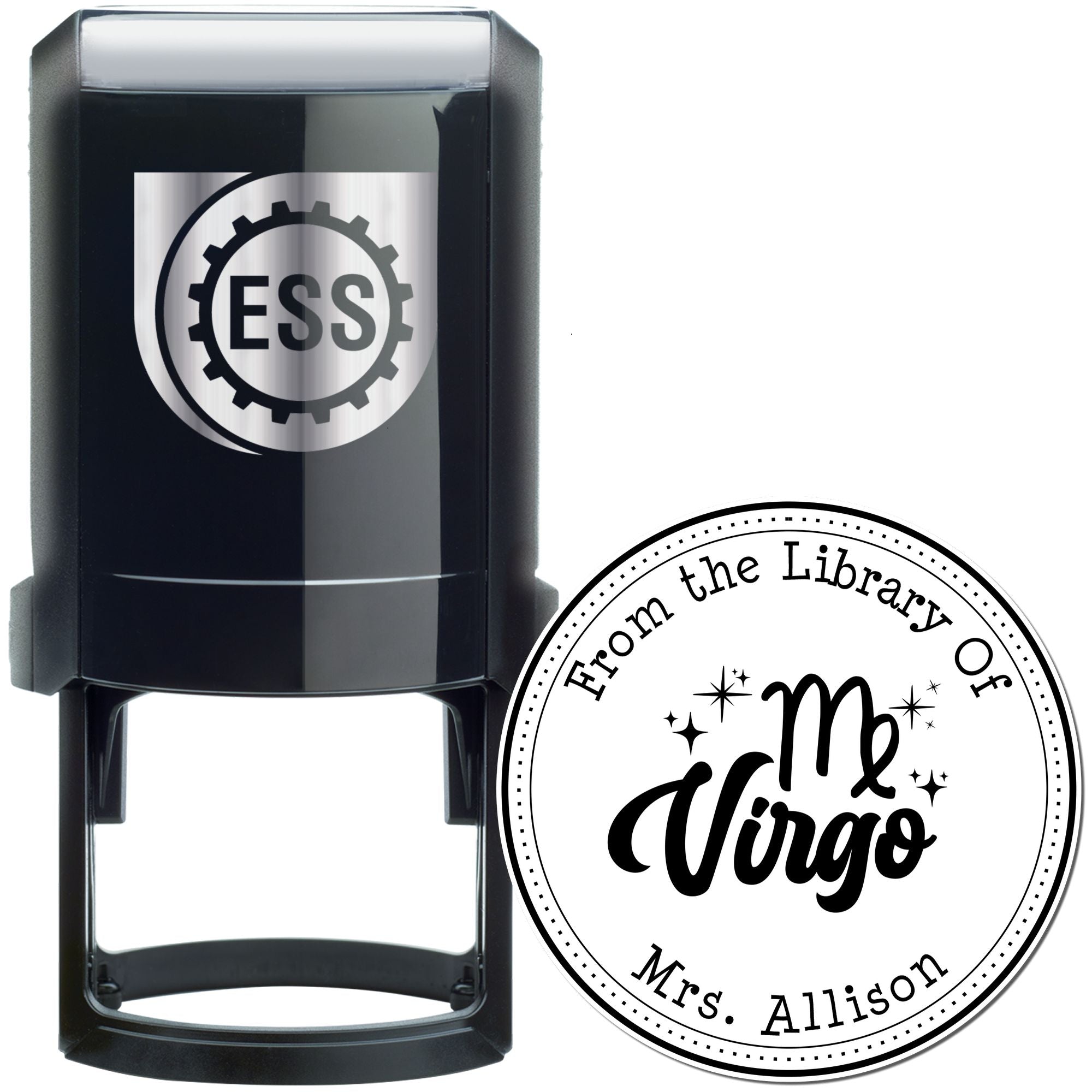 Self-Inking Virgo Zodiac Symbol with Scripted Font Custom Book Stamp - Engineer Seal Stamps