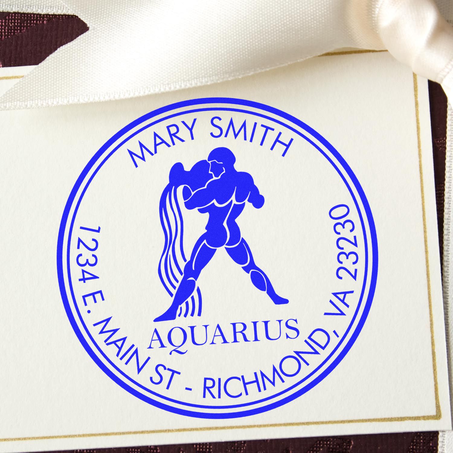 Wood Handle Flowing Aquarius Custom Mail Stamp - Engineer Seal Stamps